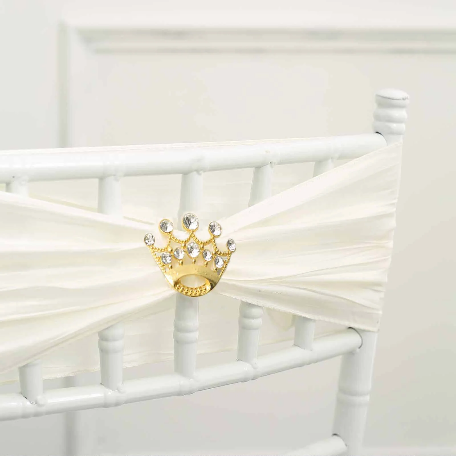 Rhinestone Metal Crown Sash Band Buckle 2" Gold - Radiant Diamond Tiara Bow Pin for Wedding Chair Decor - Image 5
