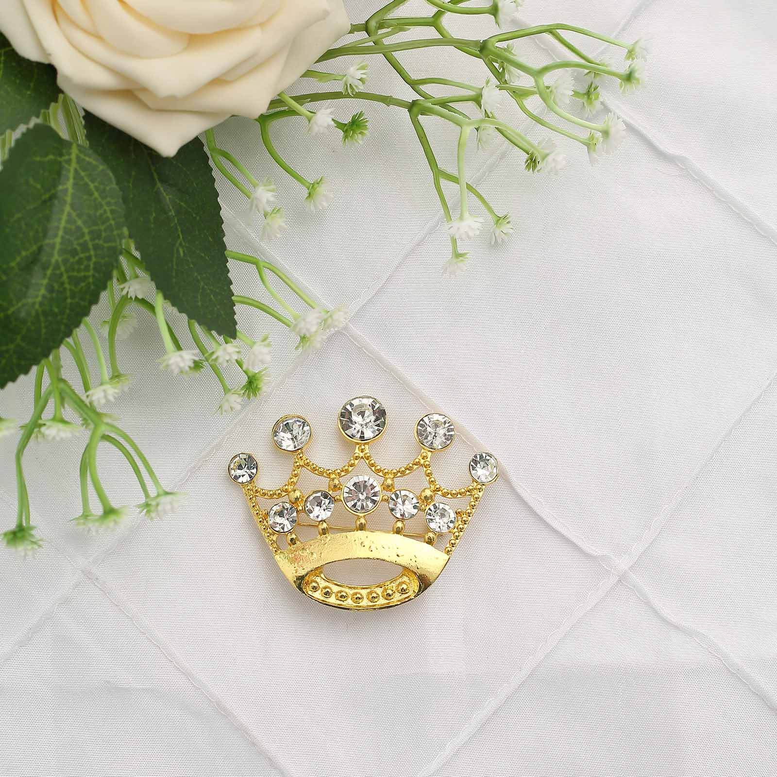 Rhinestone Metal Crown Sash Band Buckle 2" Gold - Radiant Diamond Tiara Bow Pin for Wedding Chair Decor - Image 6