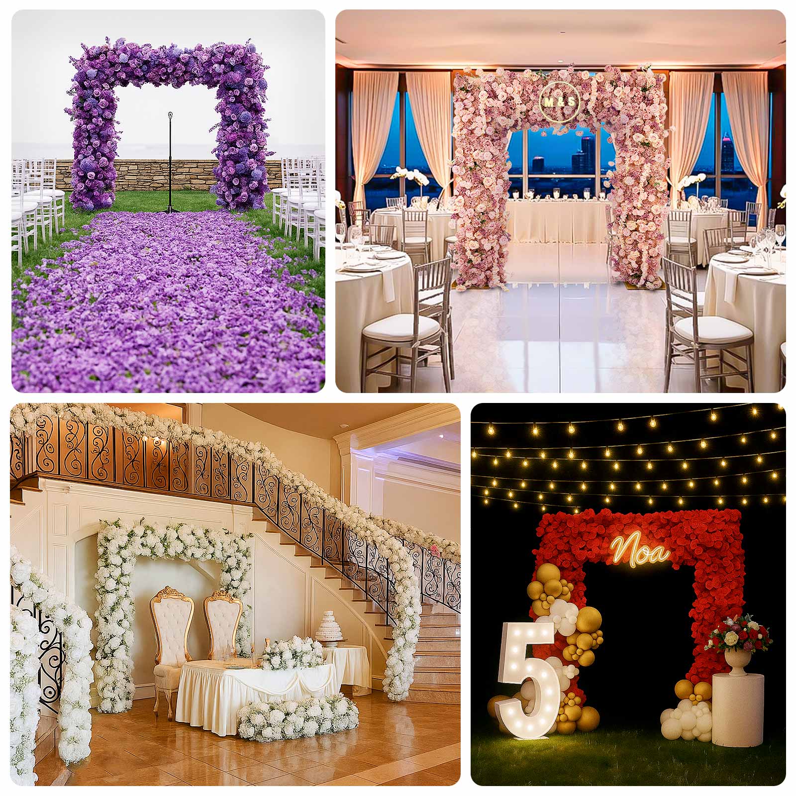 Roll Up Artificial Flower Backdrop for Arch Stand – White with Fabric Backing, 8ftx8ft – Silk Roses & Baby's Breath Wedding Arch Décor - Image 5
