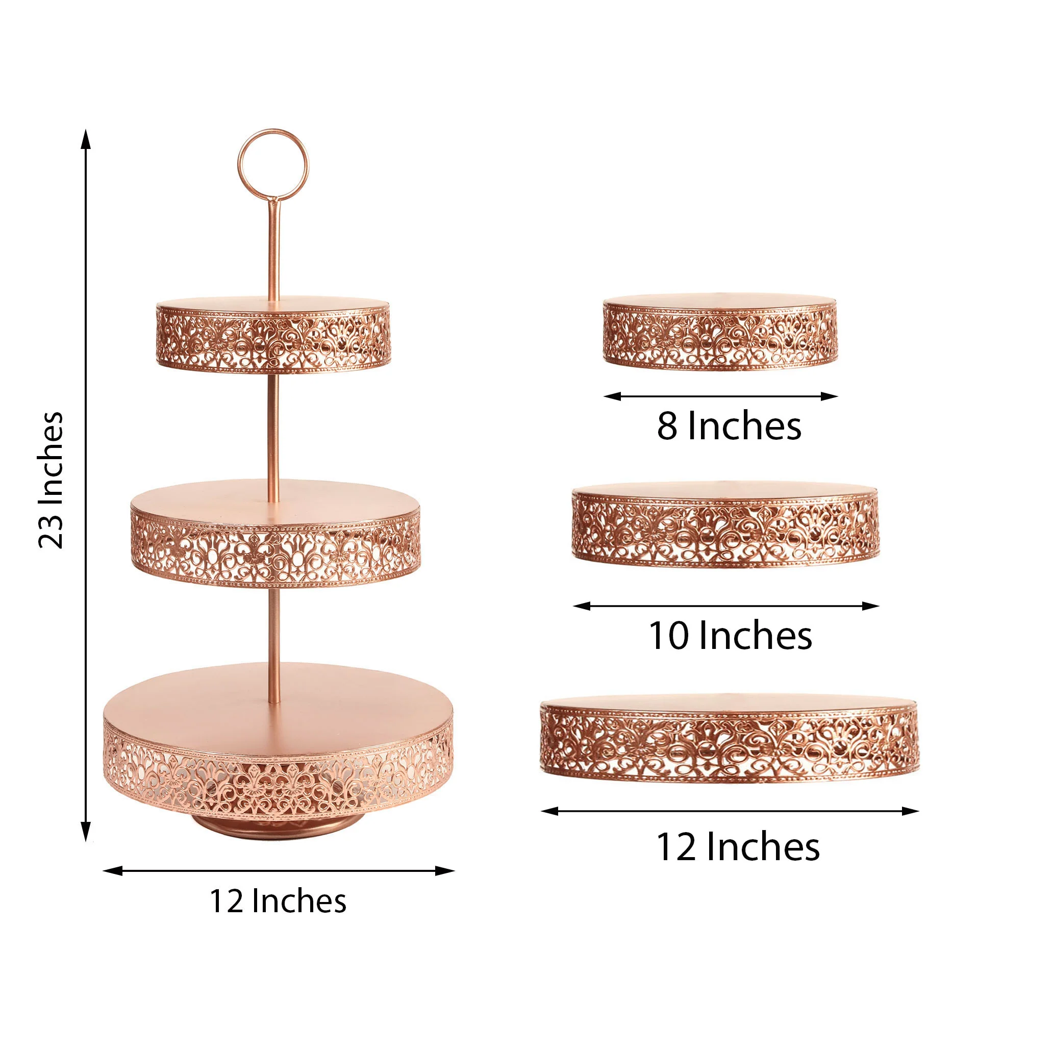 Metal Cupcake Stand 23" 3-Tier Reversible Design Rose Gold - Dessert Holder and Serving Tray - Image 3