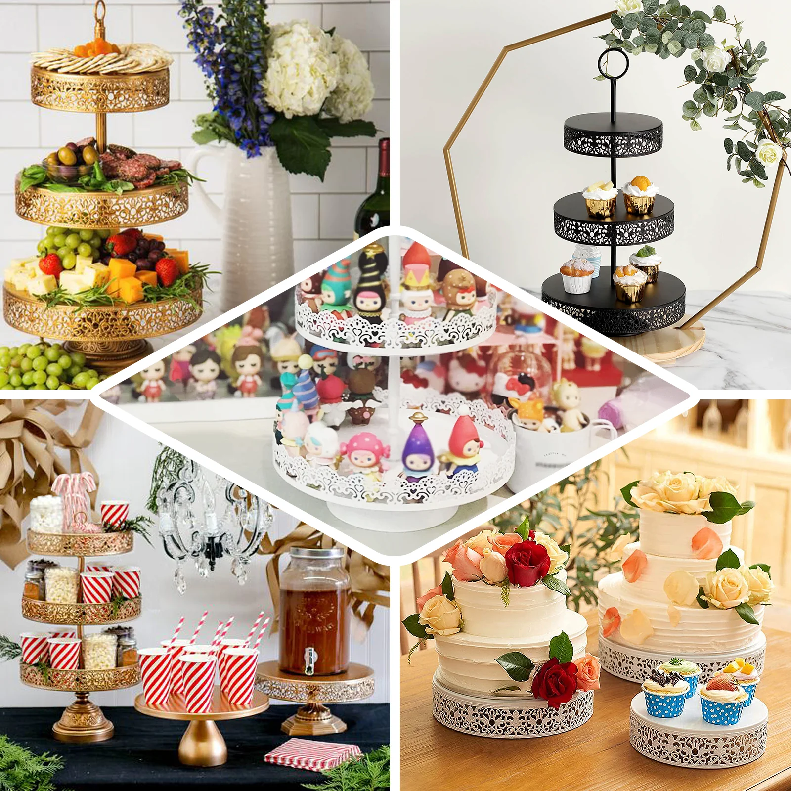 Metal Cupcake Stand 23" 3-Tier Reversible Design Rose Gold - Dessert Holder and Serving Tray - Image 5