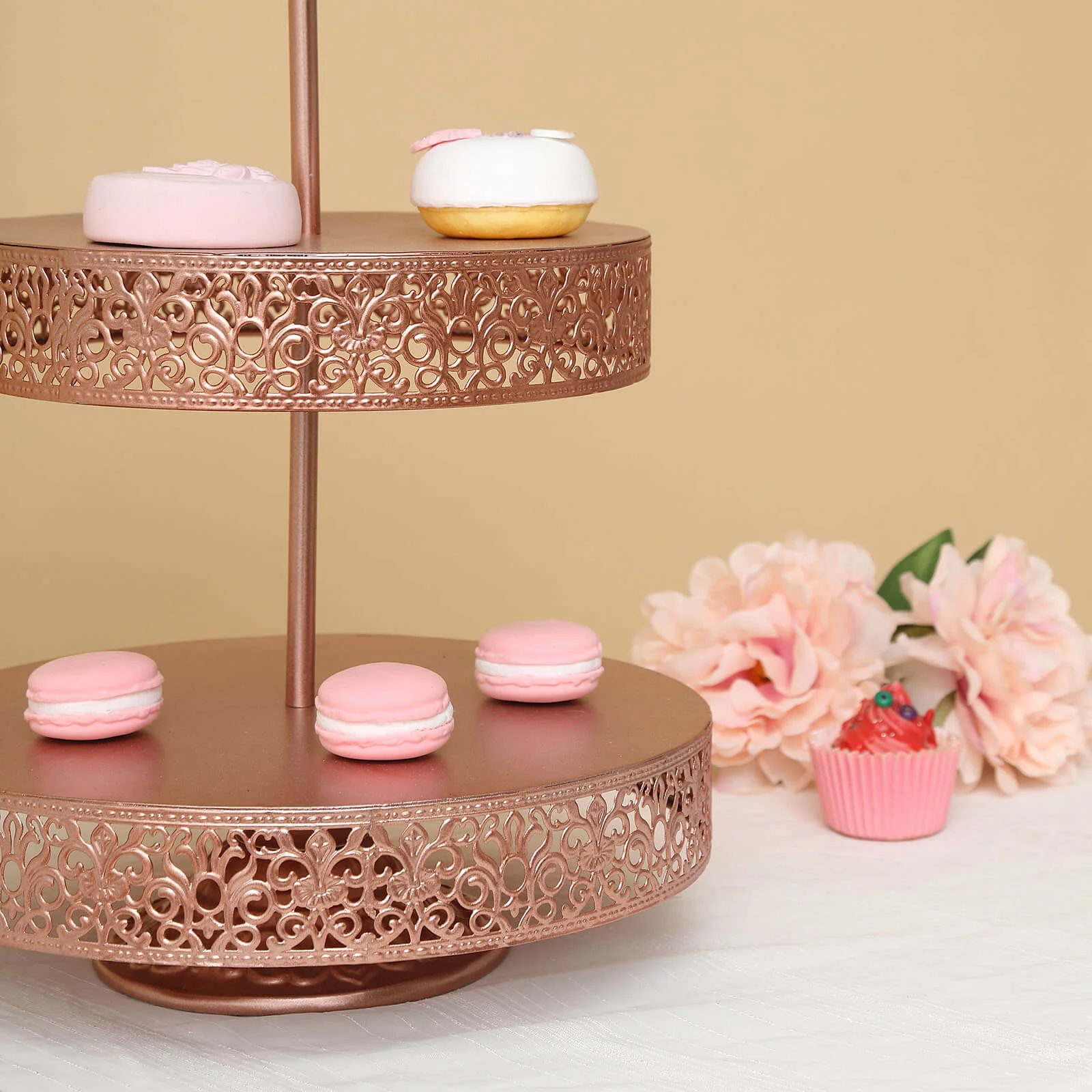 Metal Cupcake Stand 23" 3-Tier Reversible Design Rose Gold - Dessert Holder and Serving Tray - Image 8