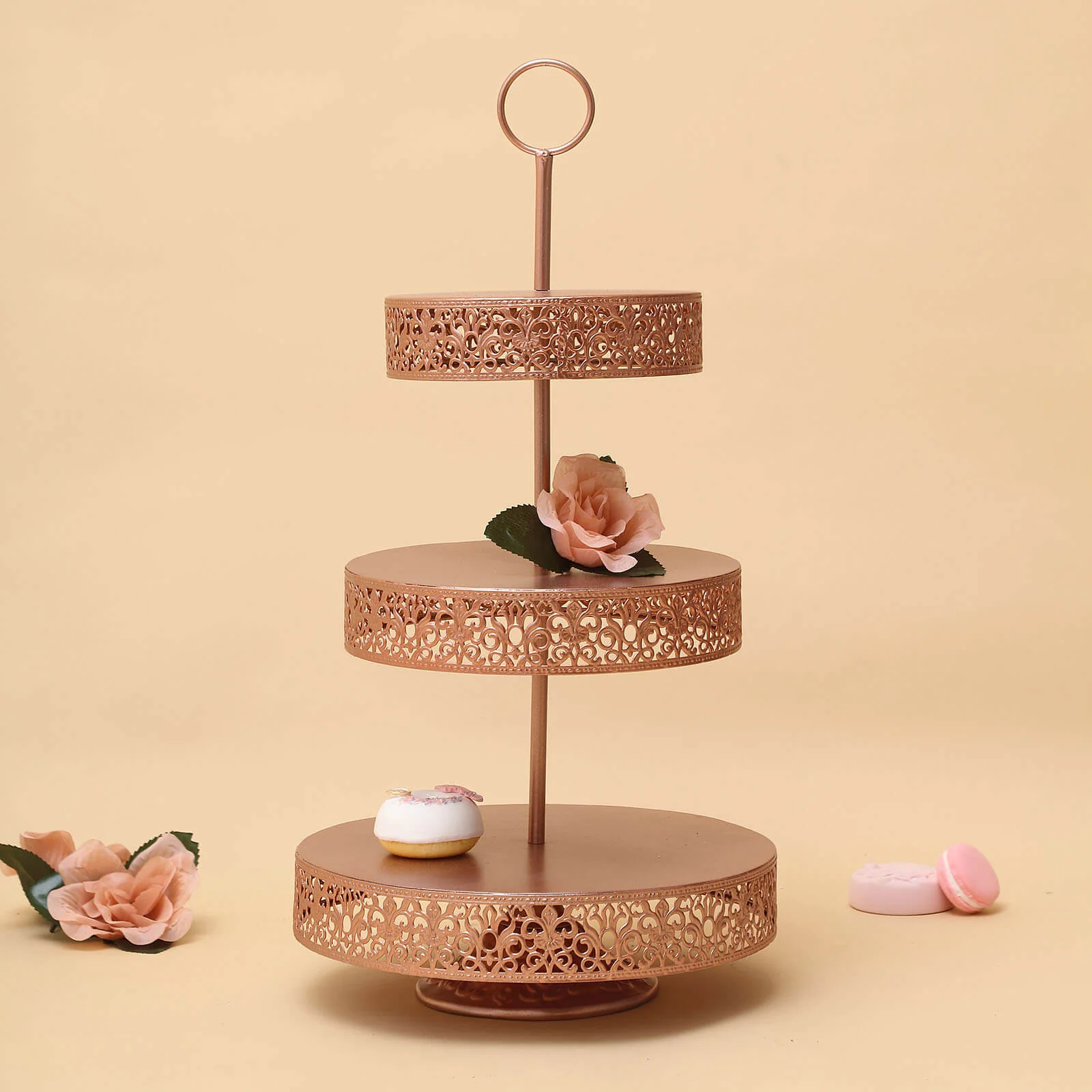Metal Cupcake Stand 23" 3-Tier Reversible Design Rose Gold - Dessert Holder and Serving Tray - Image 9