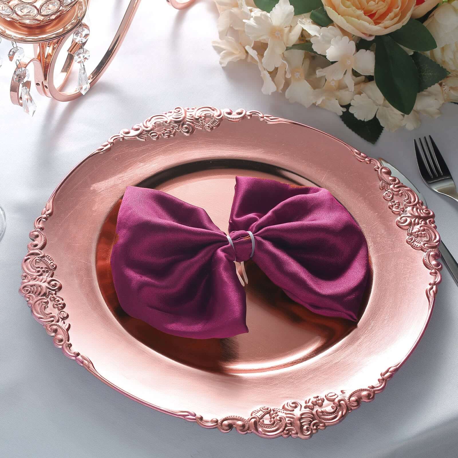 6-Pack Acrylic Charger Plates 13" Round Rose Gold Embossed Baroque Rim - Antique Decorative Dinner Tableware - Image 8