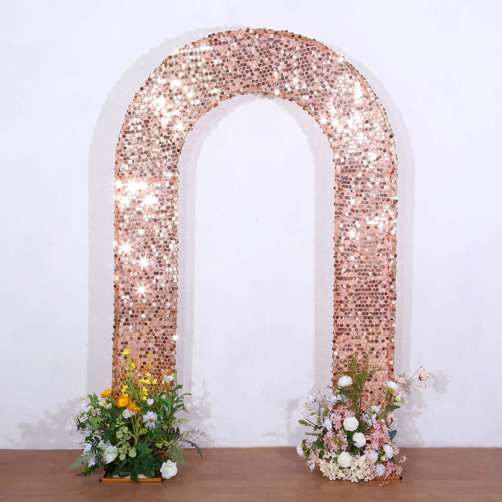 Rose Gold Double-Sided Big Payette Sequin Open Arch Backdrop Cover, U-Shaped Fitted Wedding Arch Slipcover 8ft - Image 4