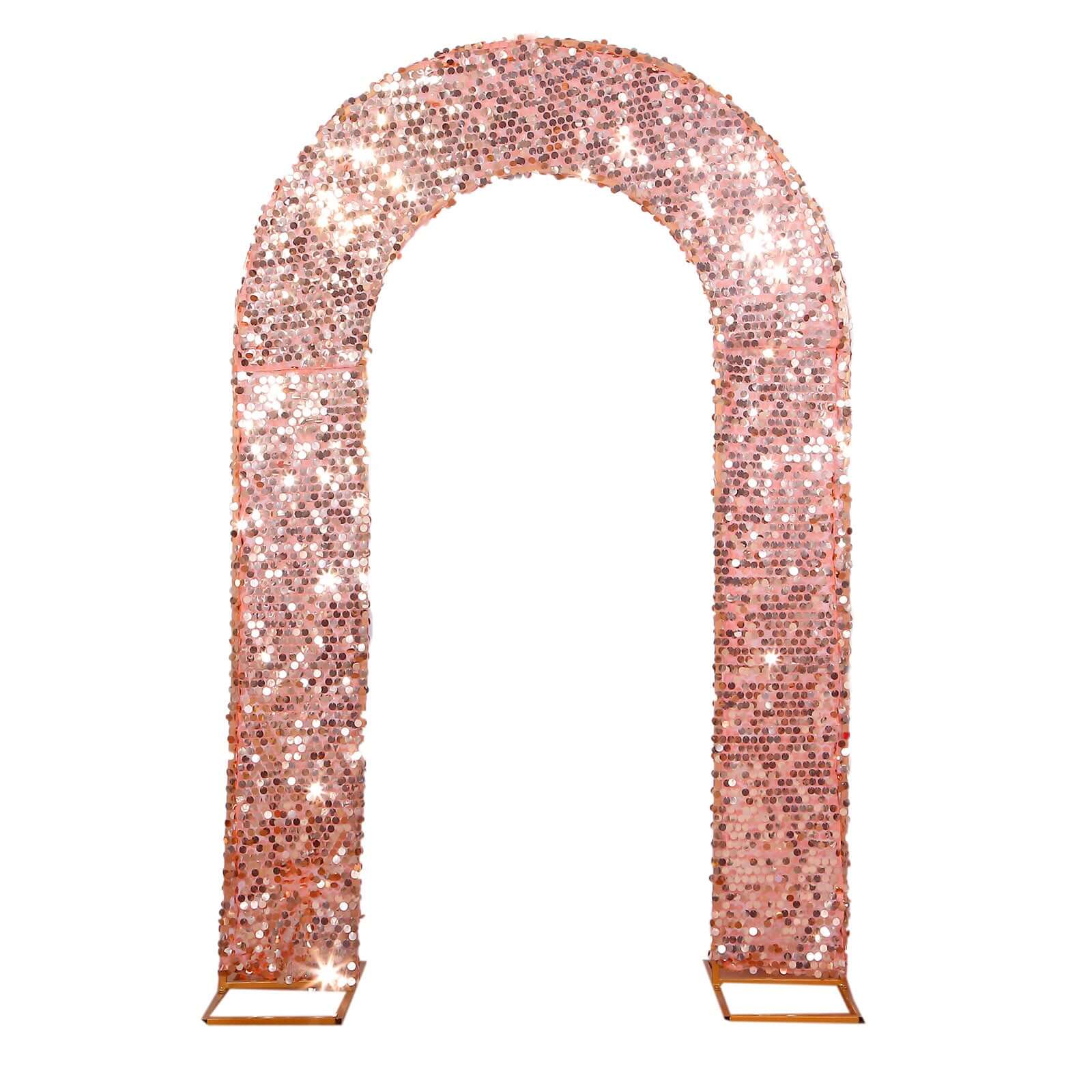 Rose Gold Double-Sided Big Payette Sequin Open Arch Backdrop Cover, U-Shaped Fitted Wedding Arch Slipcover 8ft - Image 7