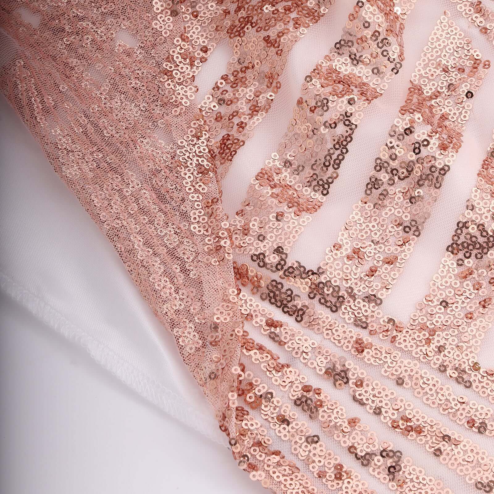 Rose Gold Geometric Sequin Backdrop Drape Curtain with Satin Backing, Seamless Opaque Sparkly Photo Booth Event Divider Panel in Diamond Glitz Pattern - 8ftx8ft - Image 11