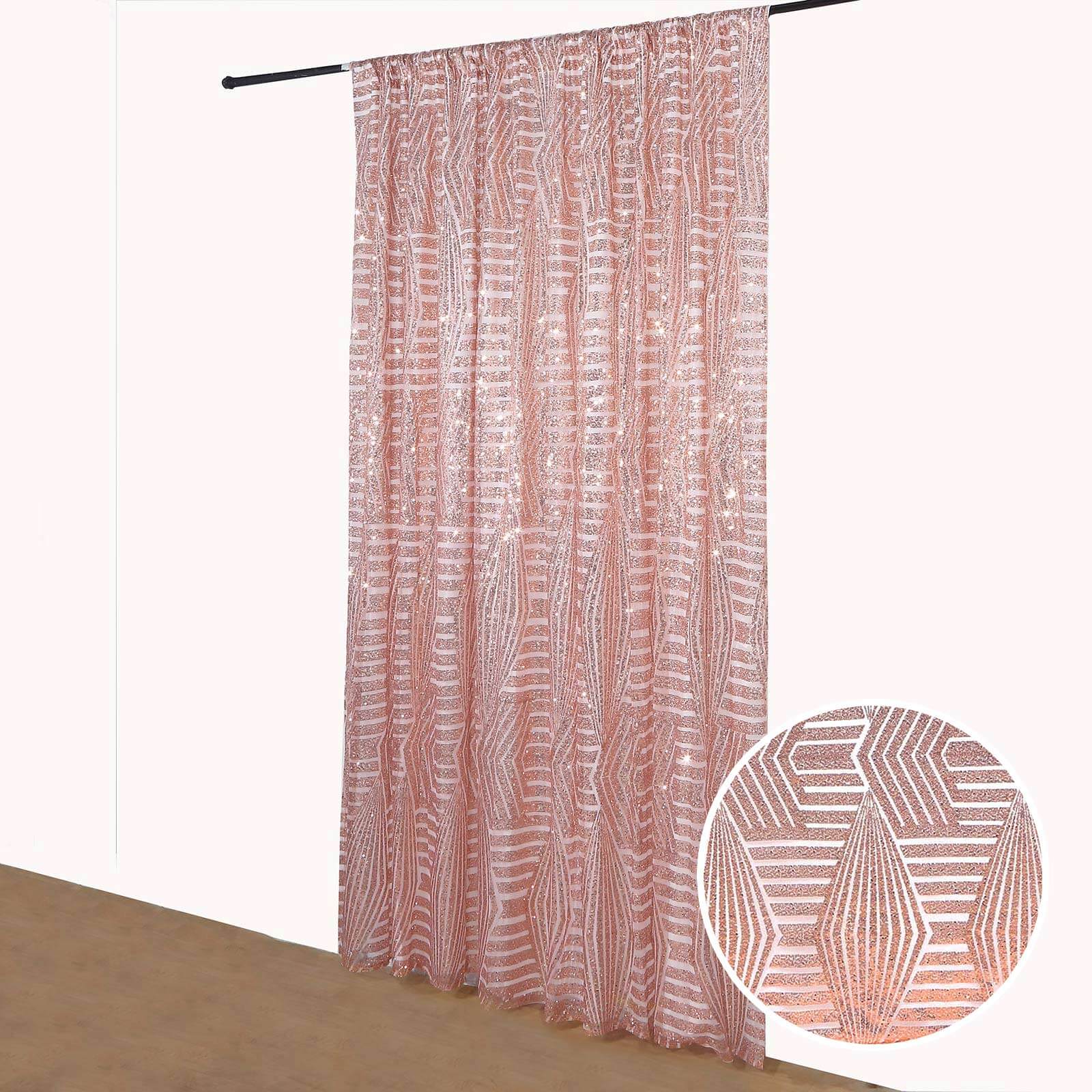 Rose Gold Geometric Sequin Backdrop Drape Curtain with Satin Backing, Seamless Opaque Sparkly Photo Booth Event Divider Panel in Diamond Glitz Pattern - 8ftx8ft - Image 3
