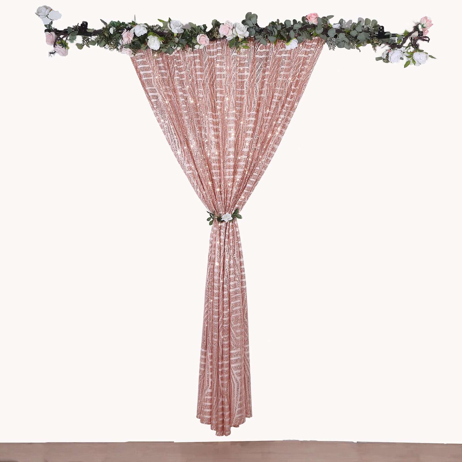 Rose Gold Geometric Sequin Backdrop Drape Curtain with Satin Backing, Seamless Opaque Sparkly Photo Booth Event Divider Panel in Diamond Glitz Pattern - 8ftx8ft - Image 6