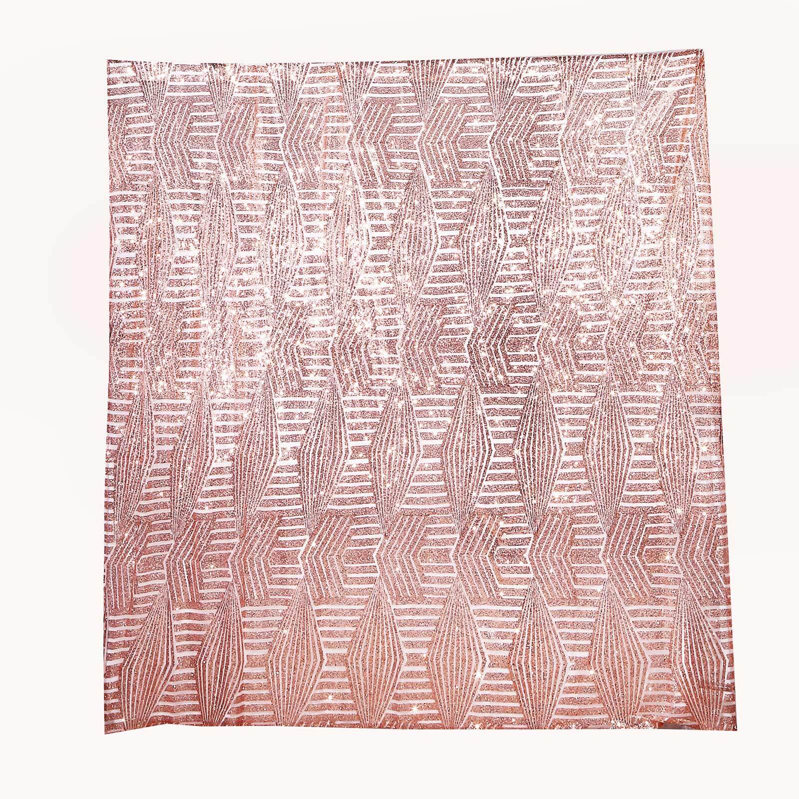 Rose Gold Geometric Sequin Backdrop Drape Curtain with Satin Backing, Seamless Opaque Sparkly Photo Booth Event Divider Panel in Diamond Glitz Pattern - 8ftx8ft - Image 7