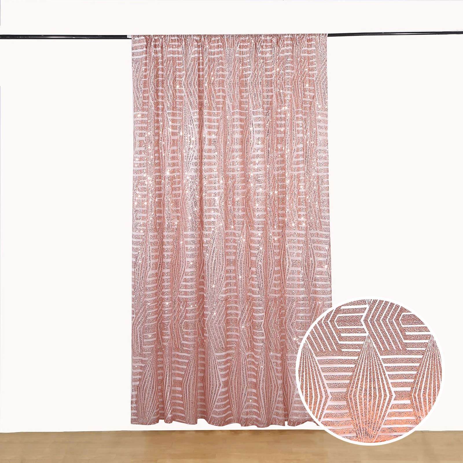 Rose Gold Geometric Sequin Backdrop Drape Curtain with Satin Backing, Seamless Opaque Sparkly Photo Booth Event Divider Panel in Diamond Glitz Pattern - 8ftx8ft - Image 9