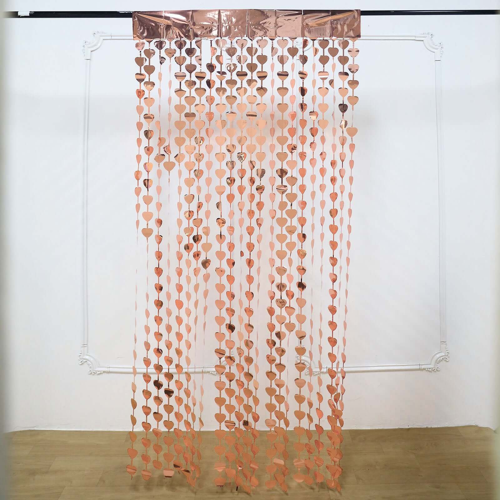 Rose Gold Heart Chain Foil Fringe Curtain Party Backdrop, Metallic Rose Gold Tinsel Streamer Party Decor - Door Window Foil Curtain 3ftx6.5ft