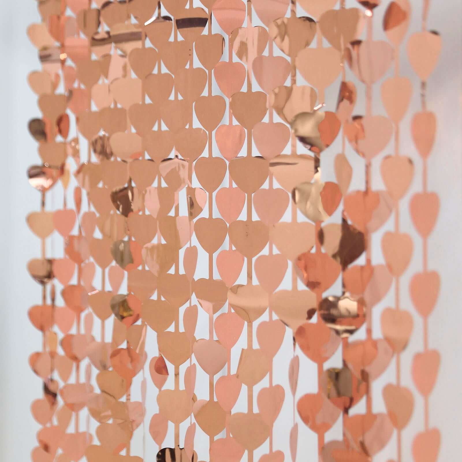 Rose Gold Heart Chain Foil Fringe Curtain Party Backdrop, Metallic Rose Gold Tinsel Streamer Party Decor - Door Window Foil Curtain 3ftx6.5ft - Image 8