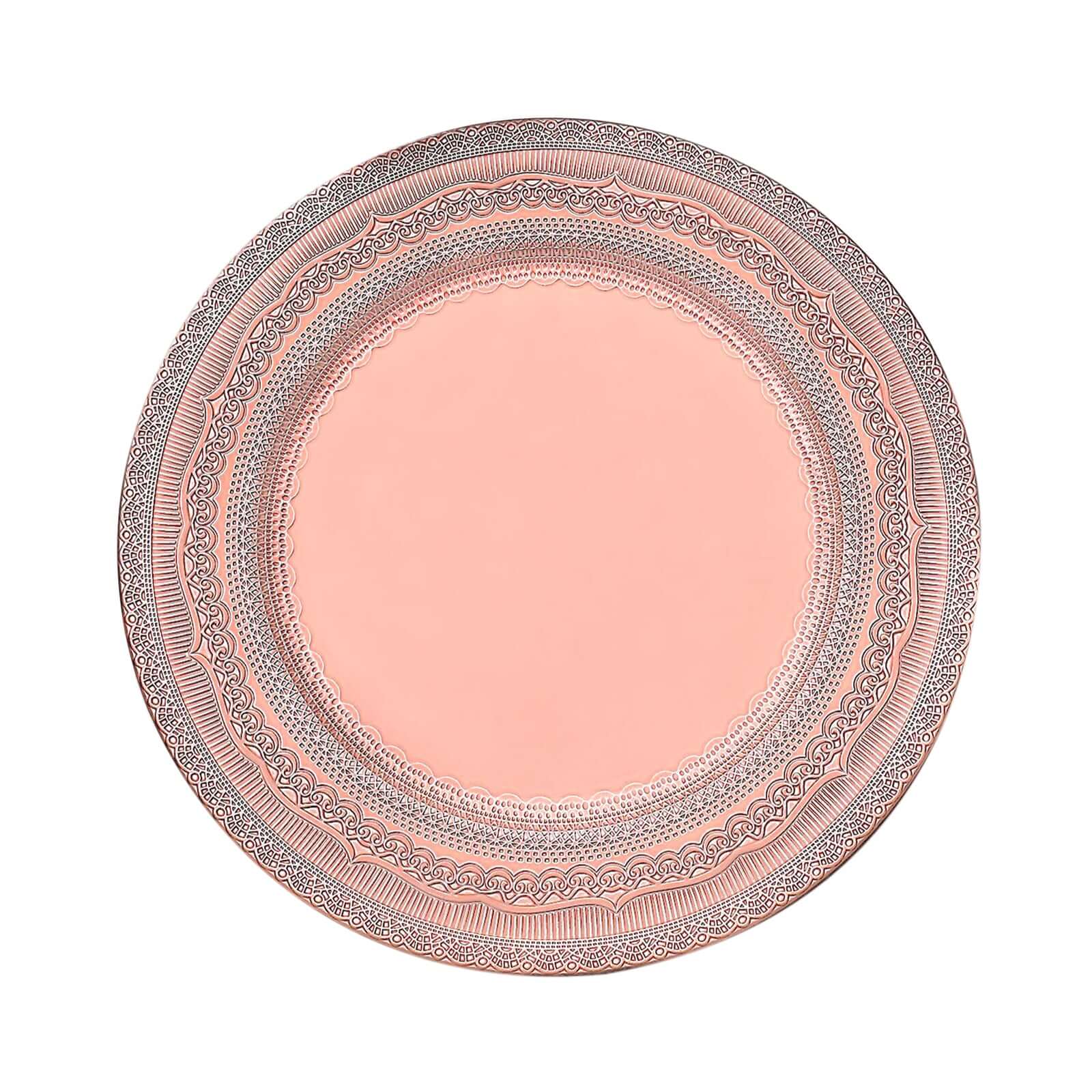 6-Pack Acrylic Charger Plates 13" Round Rose Gold Lace Embossed Rim - Rustic Plastic Charger Tableware - Image 7