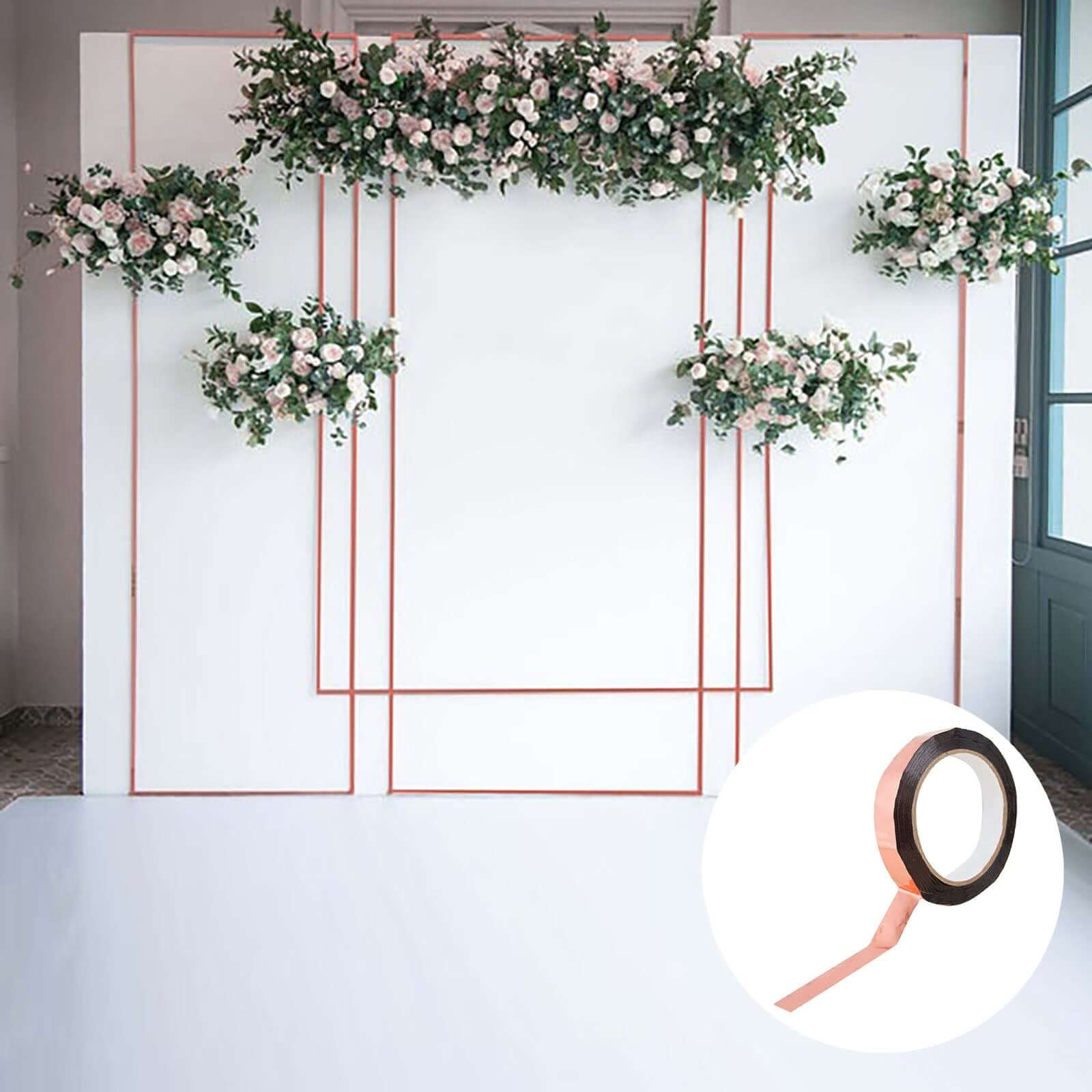Rose Gold Metallic Film Tape Adhesive, DIY Floral Wrap Craft Decor Tape - Polyester with Acrylic 100 Yds 3/4"