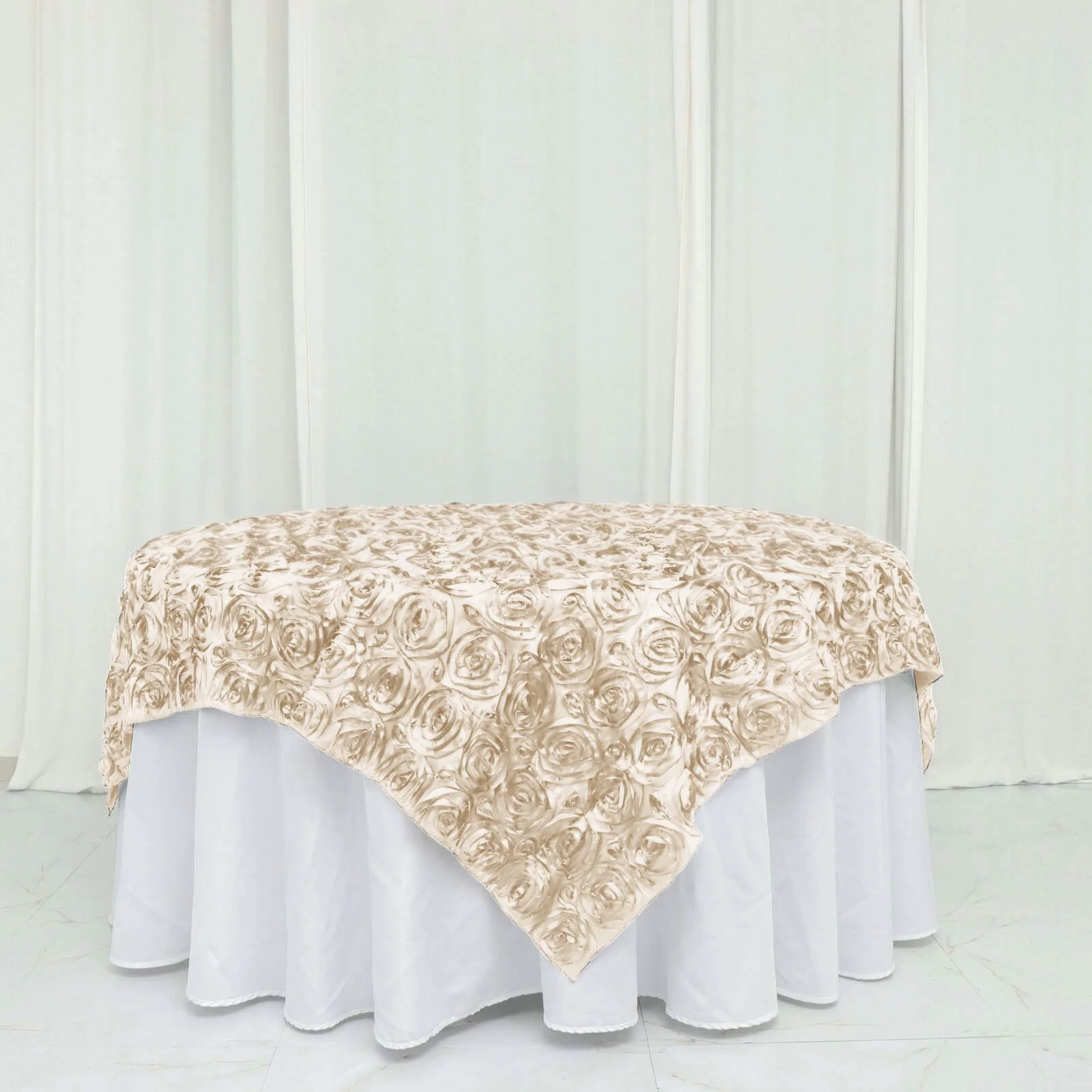 Rosette Satin Square Table Overlay 72"x72" Beige - 3D Table Topper