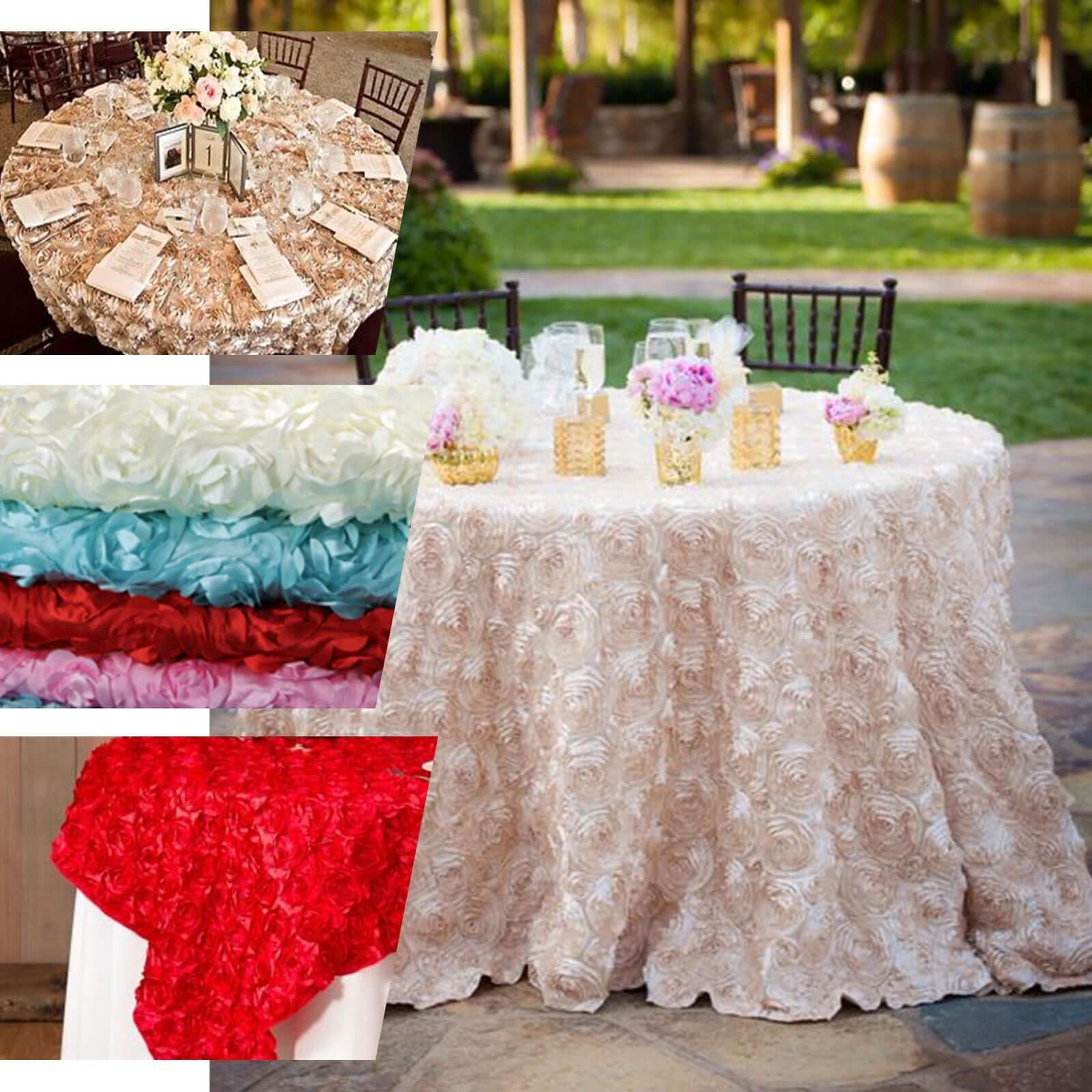 Rosette Satin Square Table Overlay 72"x72" Beige - 3D Table Topper - Image 3