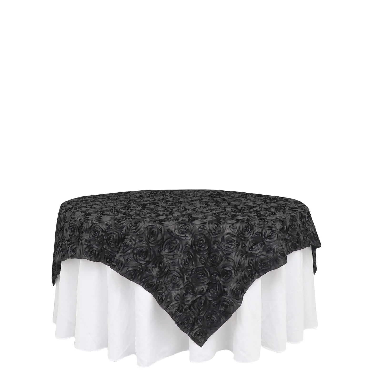 Rosette Satin Square Table Overlay 72"x72" Black - Stylish 3D Design for Weddings and Luxe Celebrations - Image 6