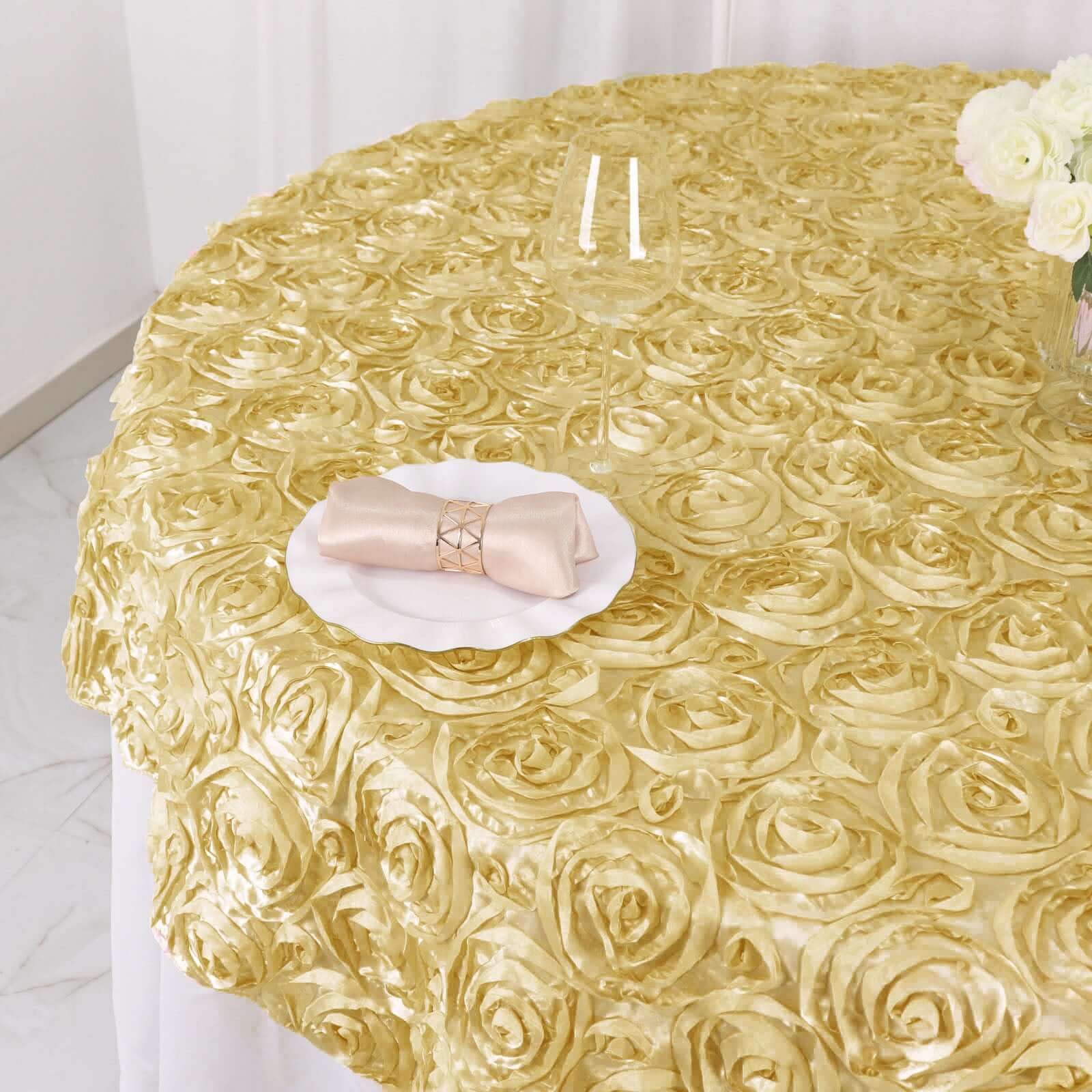 Rosette Satin Square Table Overlay 72"x72" Champagne - 3D Table Topper - Image 7
