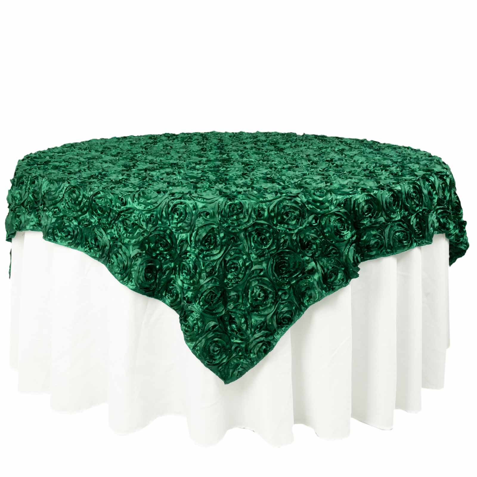 Rosette Satin Square Table Overlay 72"x72" Hunter Emerald Green - 3D Table Topper - Image 6