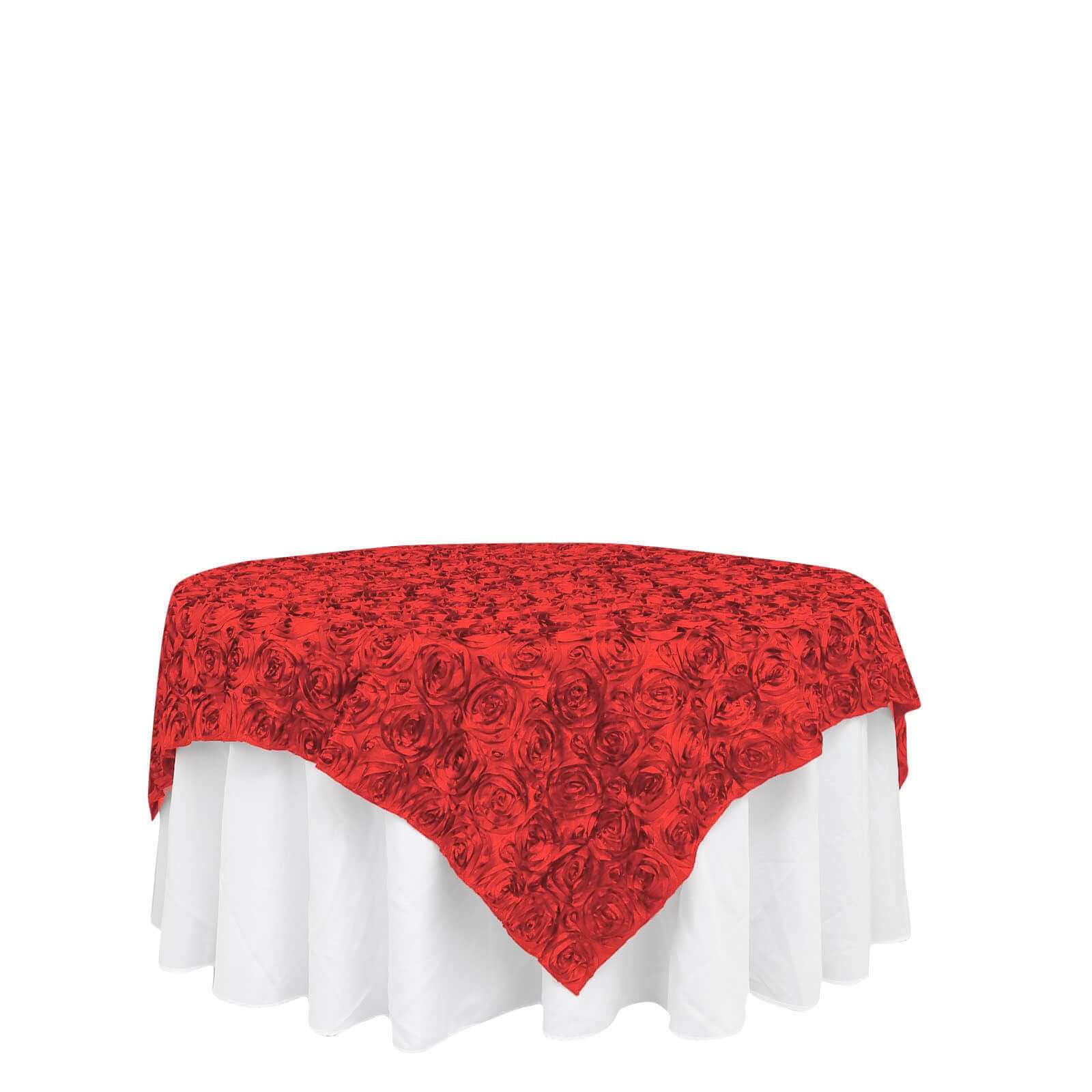 Rosette Satin Square Table Overlay 72"x72" Red - 3D Table Topper - Image 6