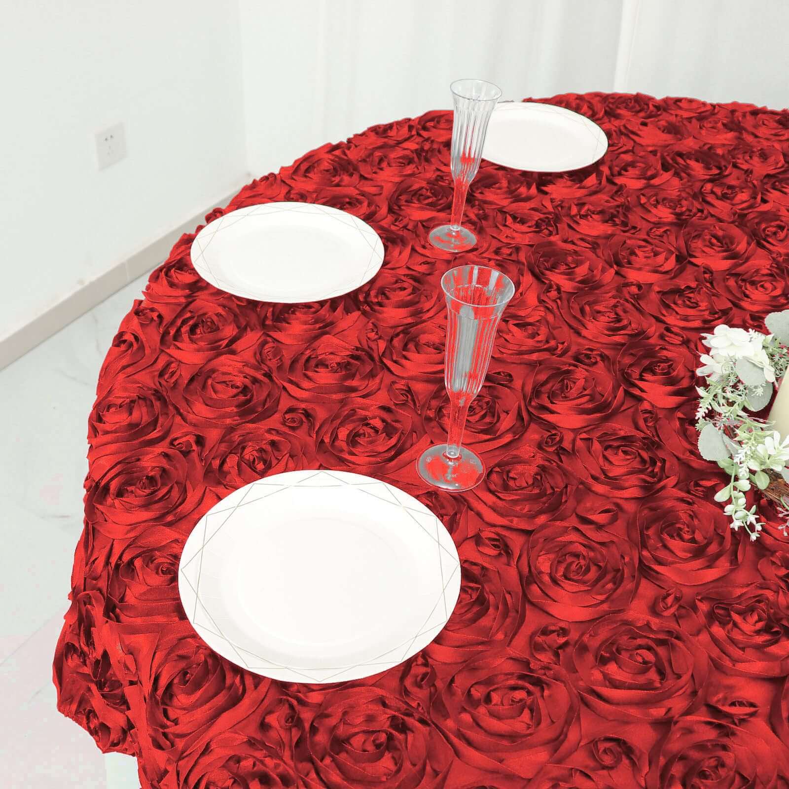 Rosette Satin Square Table Overlay 72"x72" Red - 3D Table Topper - Image 9