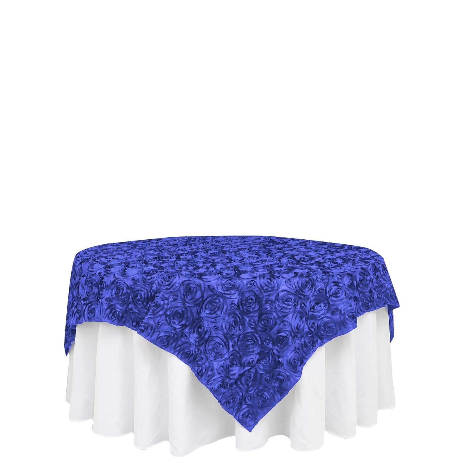 Rosette Satin Square Table Overlay 72"x72" Royal Blue - 3D Table Topper - Image 7