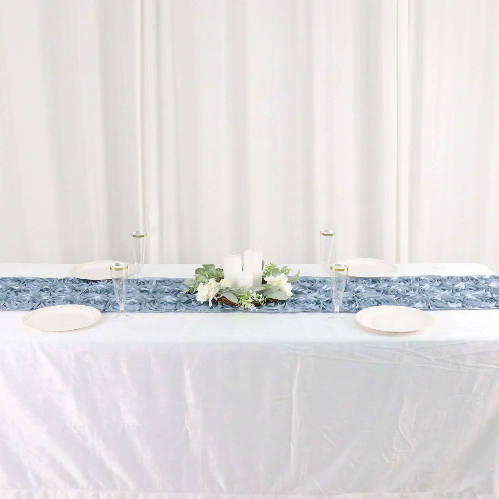 Rosette Satin Table Runner 14"x108" Dusty Blue - Grandiose Fabric Table Decor - Image 13