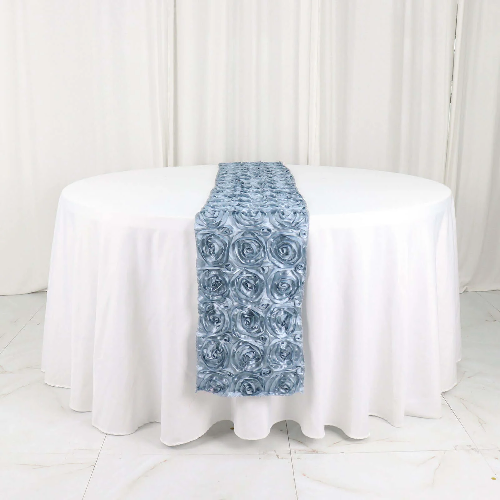 Rosette Satin Table Runner 14"x108" Dusty Blue - Grandiose Fabric Table Decor - Image 15