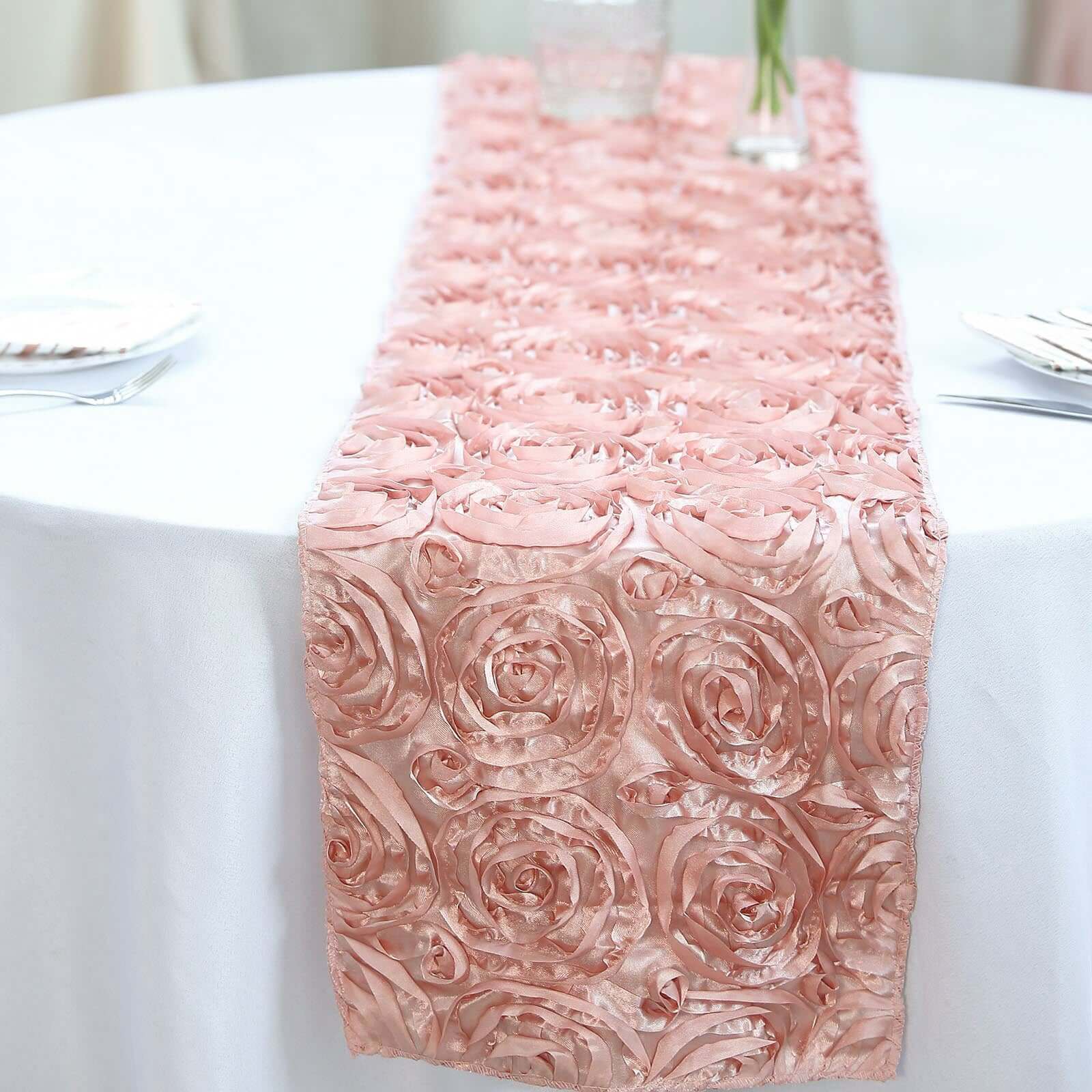 Rosette Satin Table Runner 14"x108" Dusty Rose - Grandiose Fabric Table Decor - Image 5