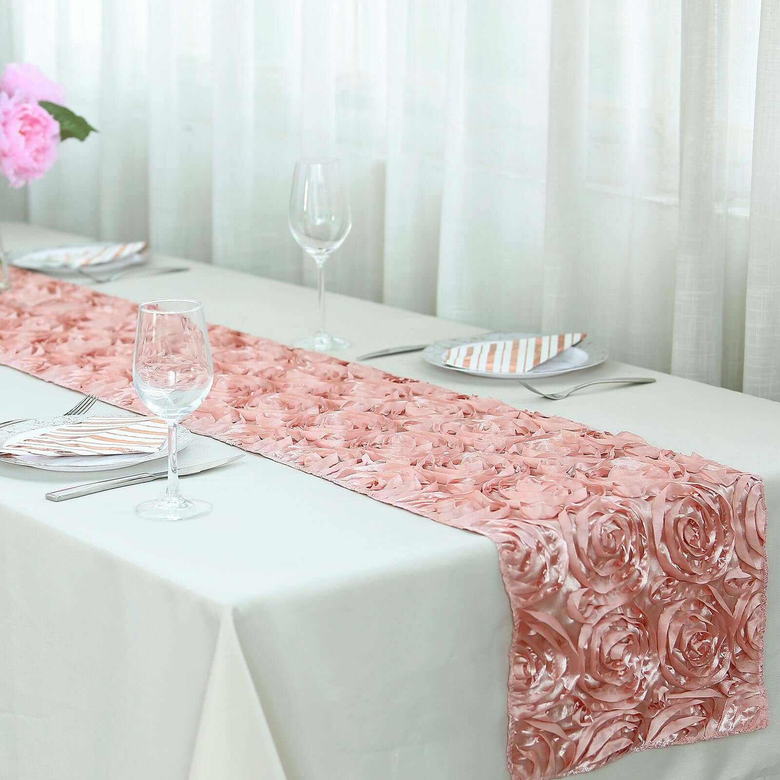 Rosette Satin Table Runner 14"x108" Dusty Rose - Grandiose Fabric Table Decor - Image 7
