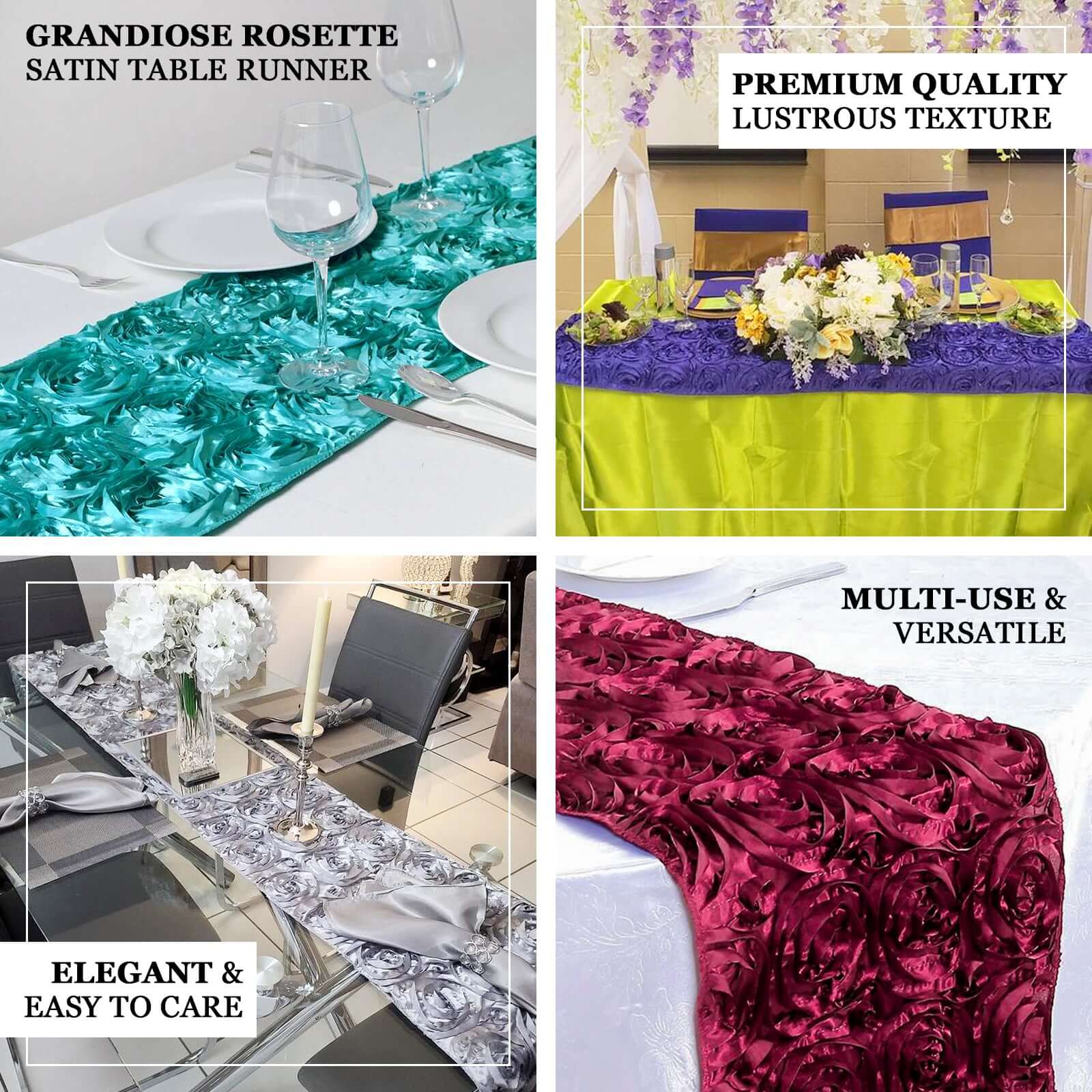 Rosette Satin Table Runner 14"x108" Hunter Emerald Green - Grandiose Fabric Table Decor - Image 4