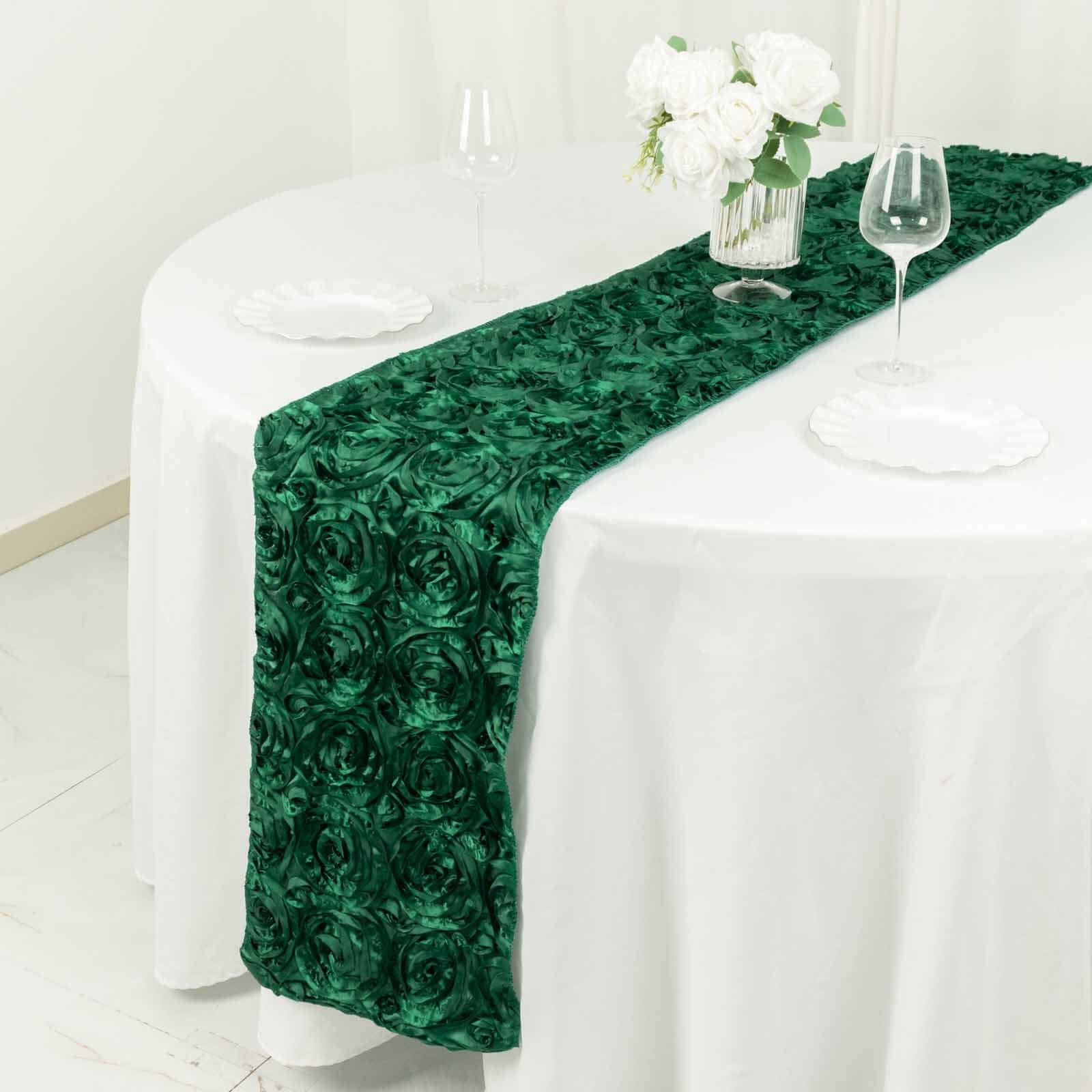 Rosette Satin Table Runner 14"x108" Hunter Emerald Green - Grandiose Fabric Table Decor - Image 6