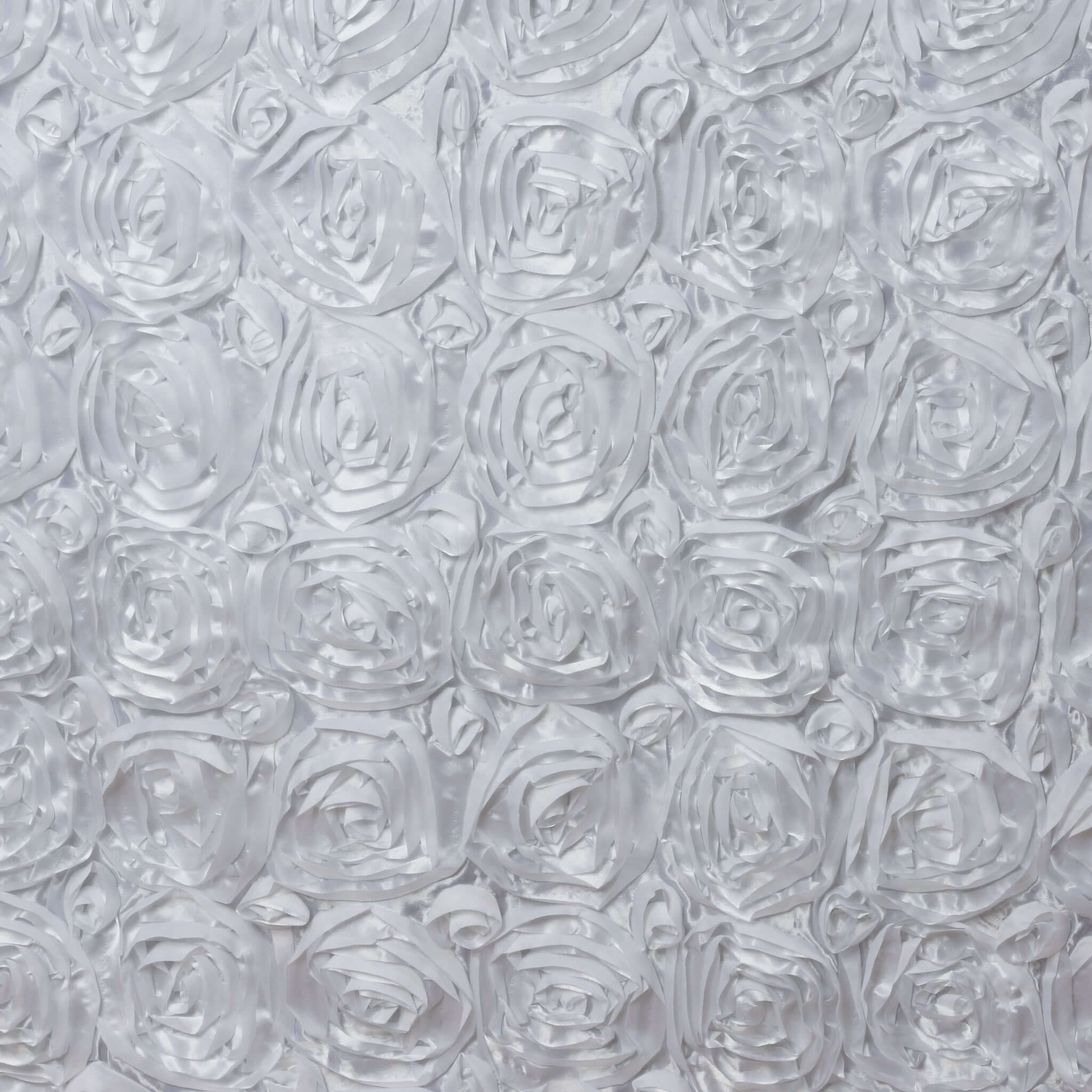 Rosette Satin Table Skirt 21ft White 3D Floral Design for Sophisticated Event & Wedding Table Cover - Image 3
