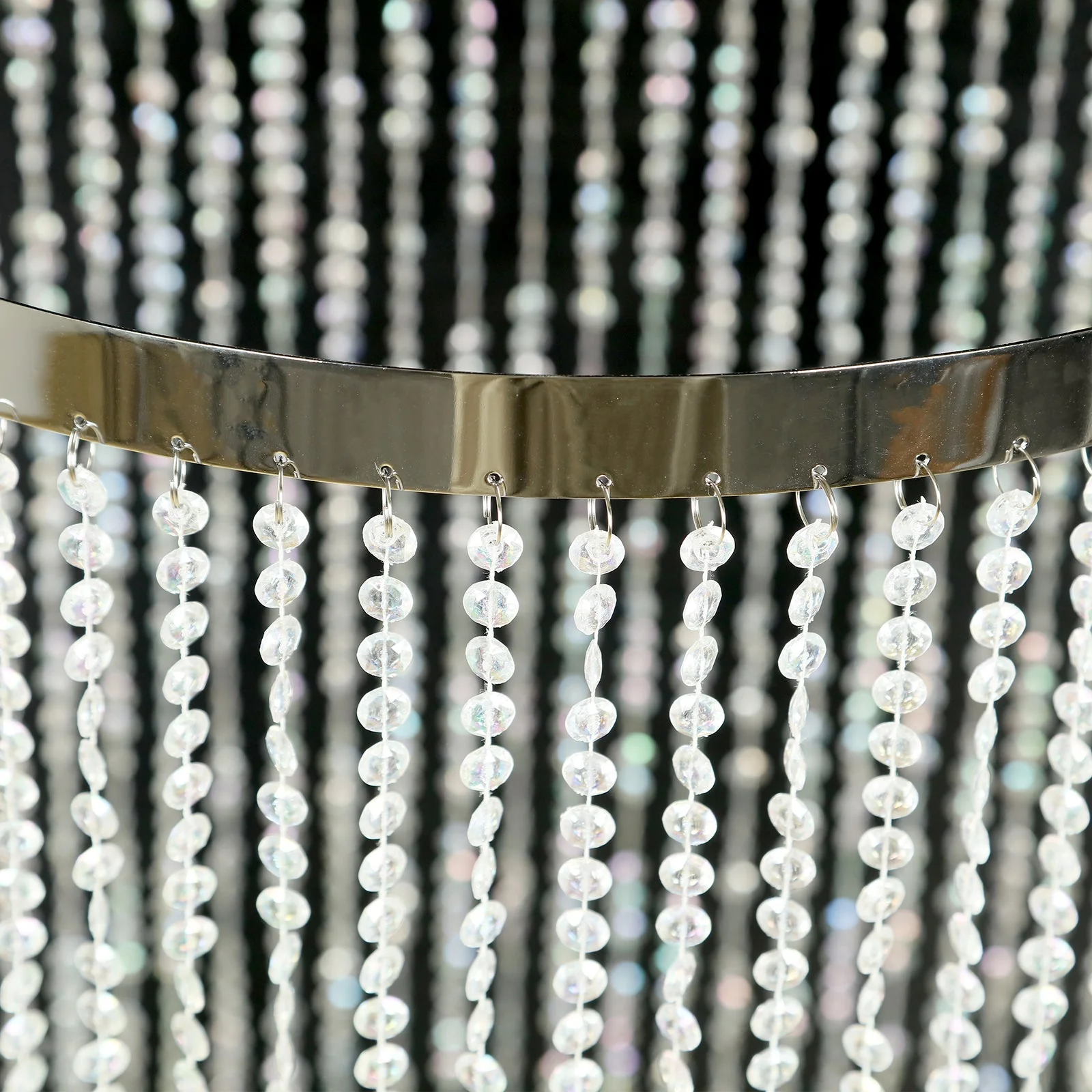 Hanging Beaded Crystal Column Chandelier, 14ft Tall Beads Curtain Round with Silver Metal Hoop and Hanging Chain - Image 2