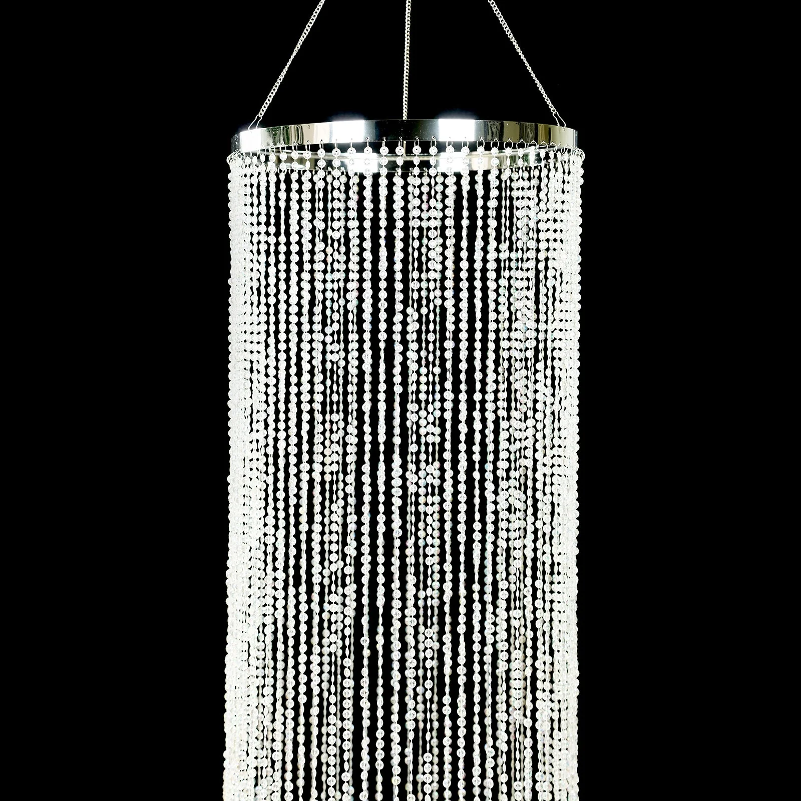 Hanging Beaded Crystal Column Chandelier, 20ft Tall Beads Curtain Round with Silver Metal Hoop and Hanging Chain - Image 2
