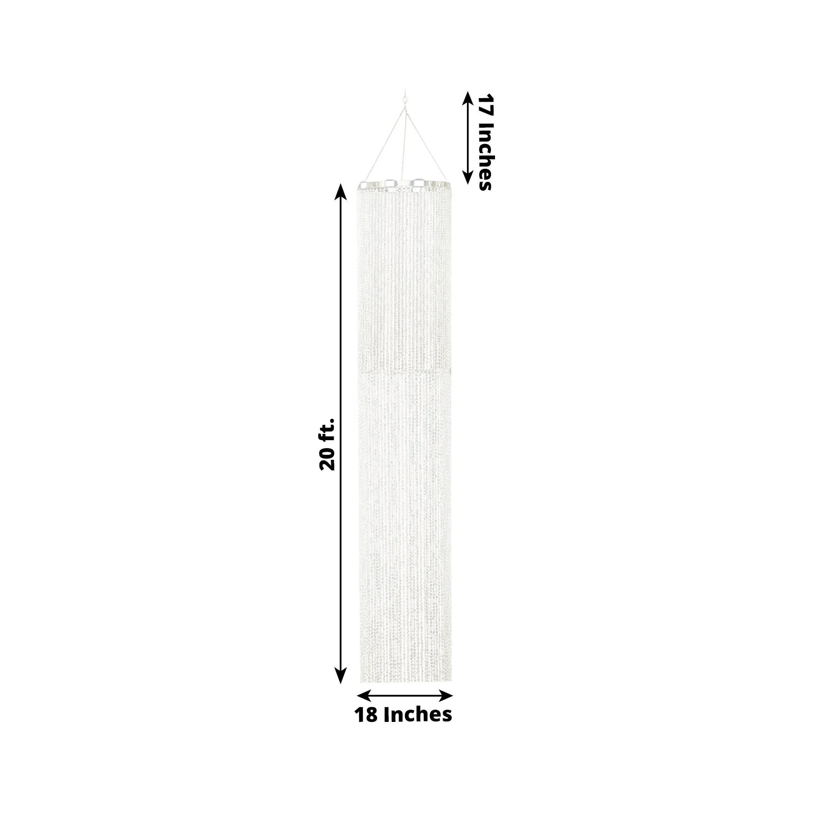 Hanging Beaded Crystal Column Chandelier, 20ft Tall Beads Curtain Round with Silver Metal Hoop and Hanging Chain - Image 3