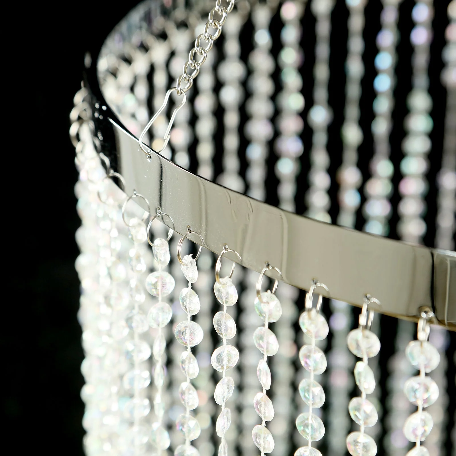 Hanging Beaded Crystal Column Chandelier, 9ft Tall Beads Curtain Round with Silver Metal Hoop and Hanging Chain - Image 6