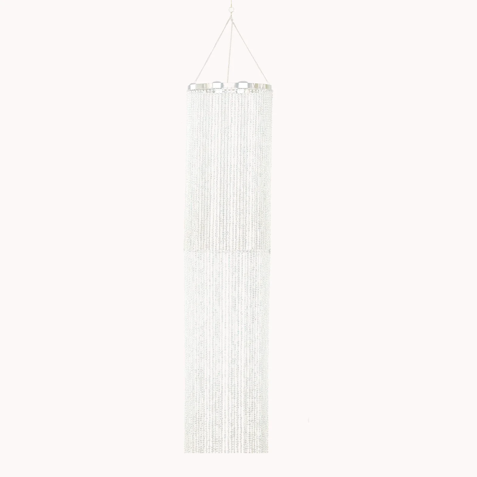 Hanging Beaded Crystal Column Chandelier, 9ft Tall Beads Curtain Round with Silver Metal Hoop and Hanging Chain - Image 8