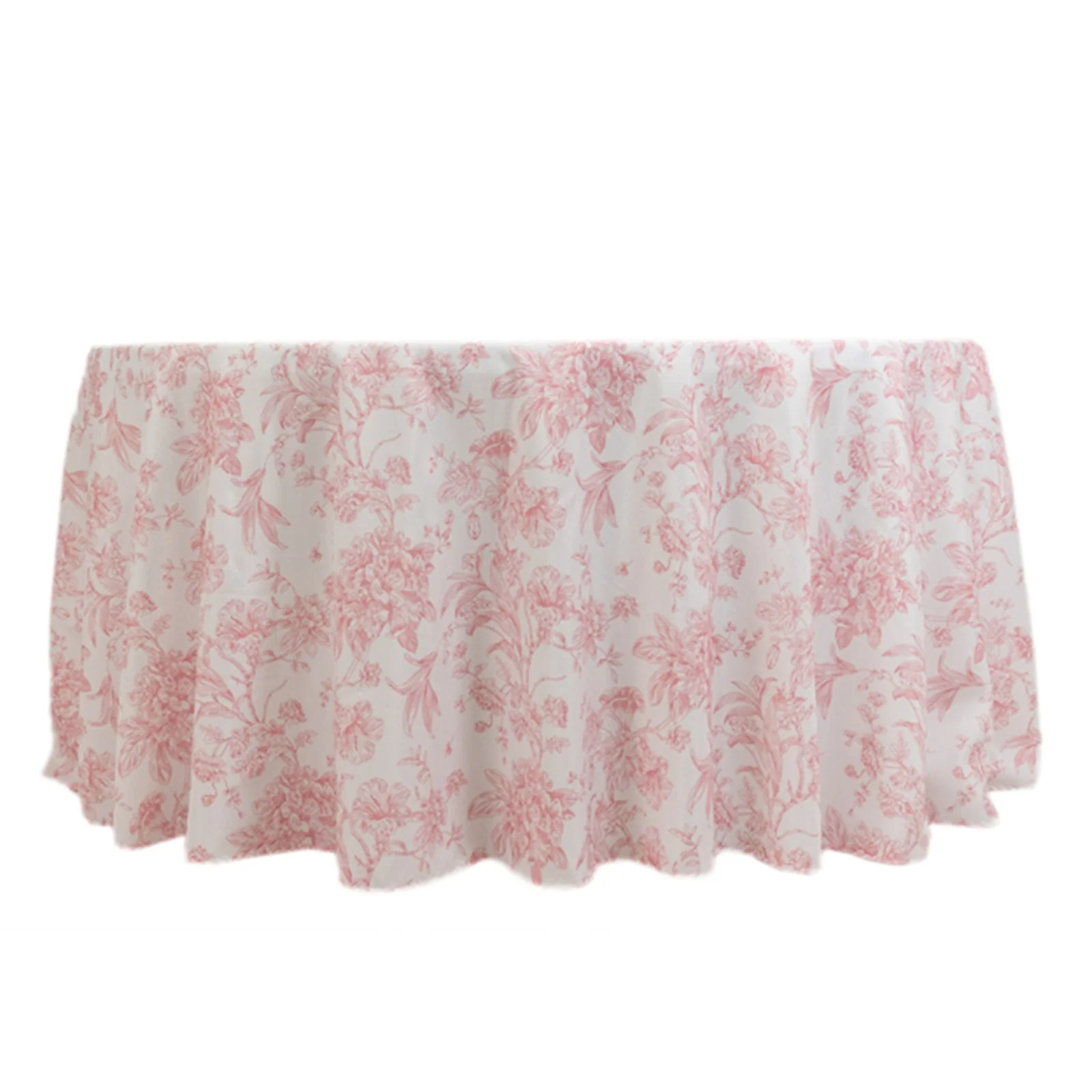 Polyester Round Tablecloth 120" White with Pink French Toile Pattern - Sophisticated Table Cover for Chic Weddings & Events - Image 7