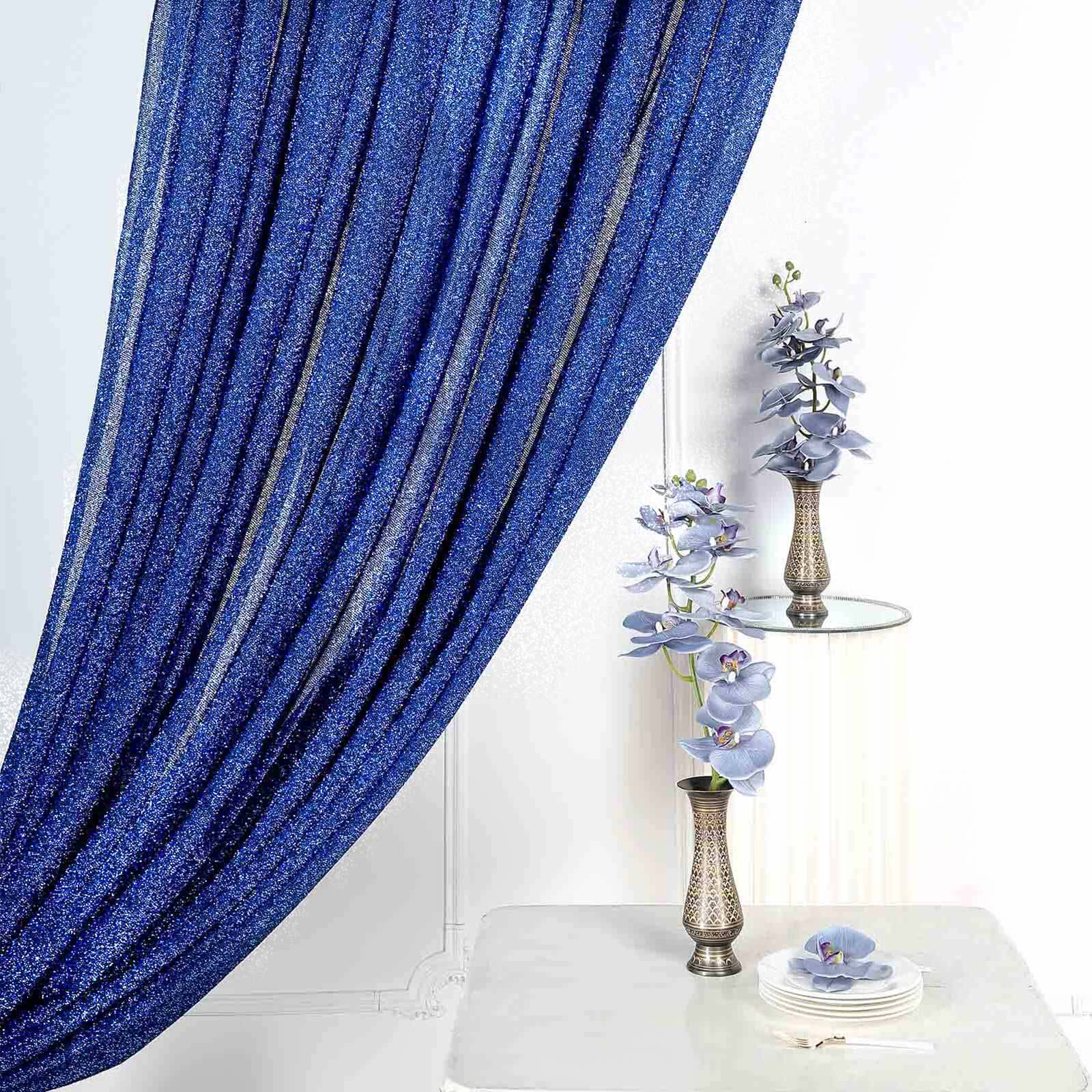 Royal Blue Metallic Shimmer Tinsel Backdrop Drape Curtain, Event Background Divider Panel - 20ftx10ft - Image 2