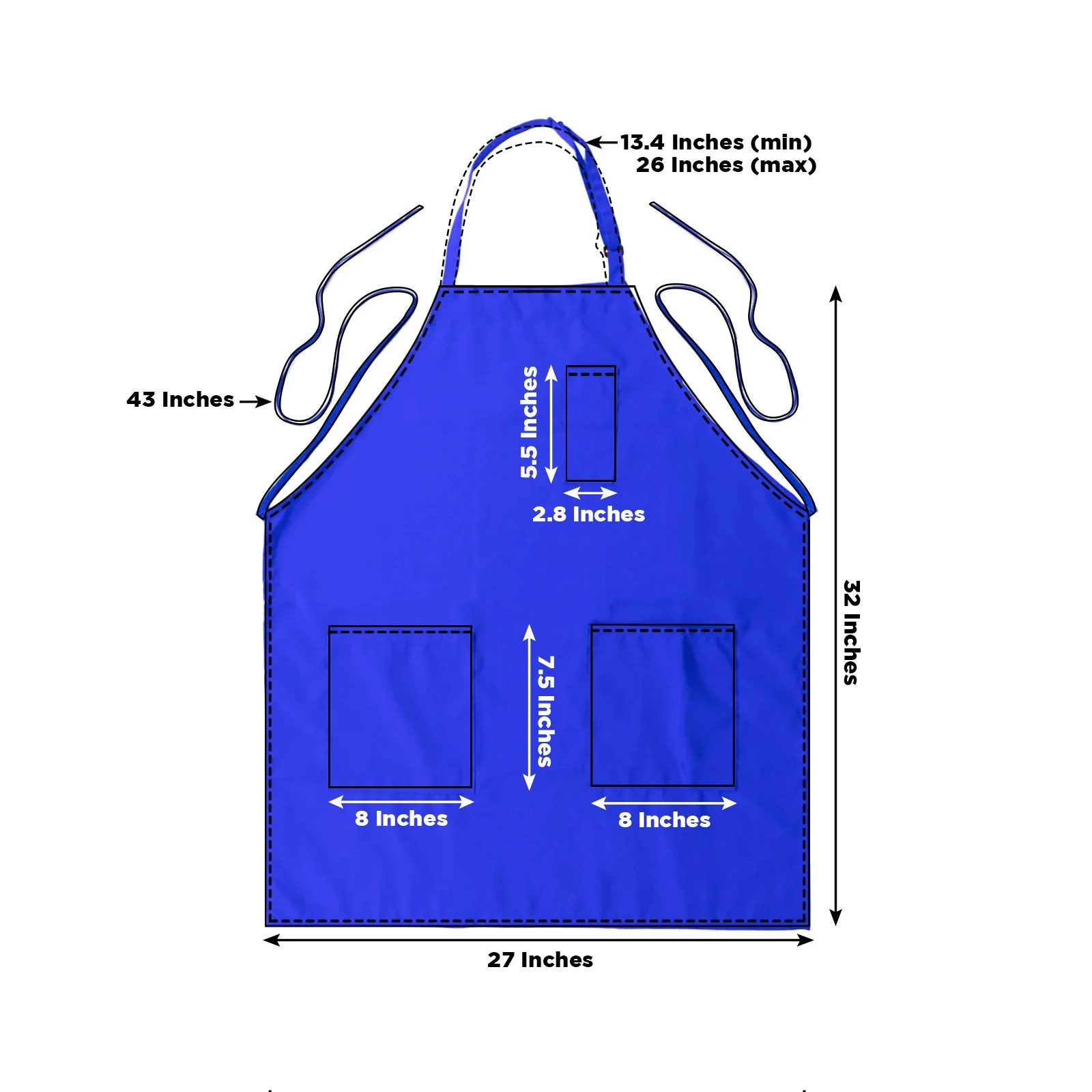 Royal Blue Premium Polyester Kitchen Chef Apron with Adjustable Neck and Long Ties, Waterdrop Resistant 2 Pockets Unisex Cooking Bib Apron - Image 3