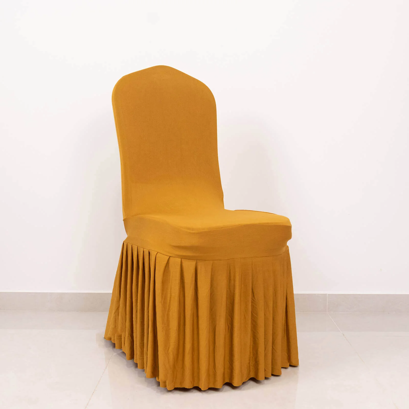 Ruffle Pleated Skirt Banquet Spandex Chair Cover Gold - 1-Piece Stretch Fitted Slipcover - Image 15