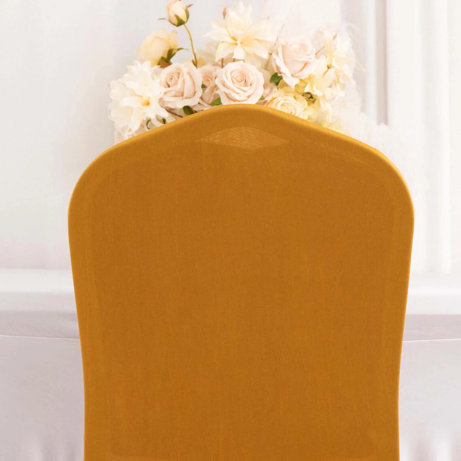 Ruffle Pleated Skirt Banquet Spandex Chair Cover Gold - 1-Piece Stretch Fitted Slipcover - Image 6
