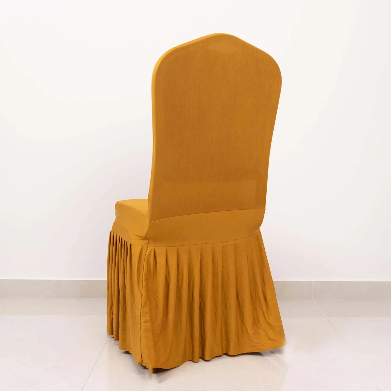 Ruffle Pleated Skirt Banquet Spandex Chair Cover Gold - 1-Piece Stretch Fitted Slipcover - Image 9