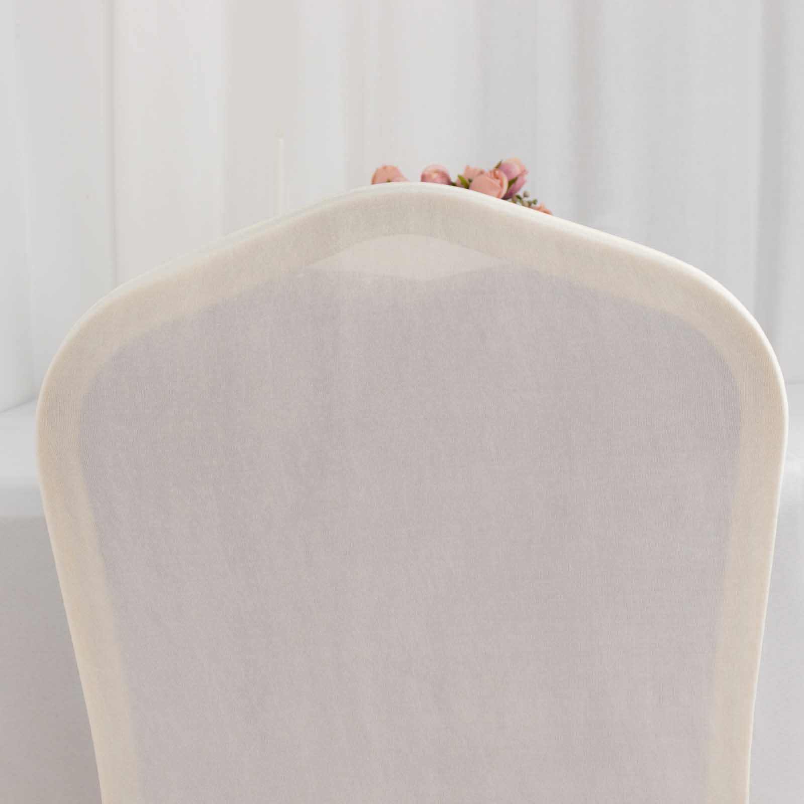 Ruffle Pleated Skirt Banquet Spandex Chair Cover Ivory - 1-Piece Stretch Fitted Slipcover - Image 6