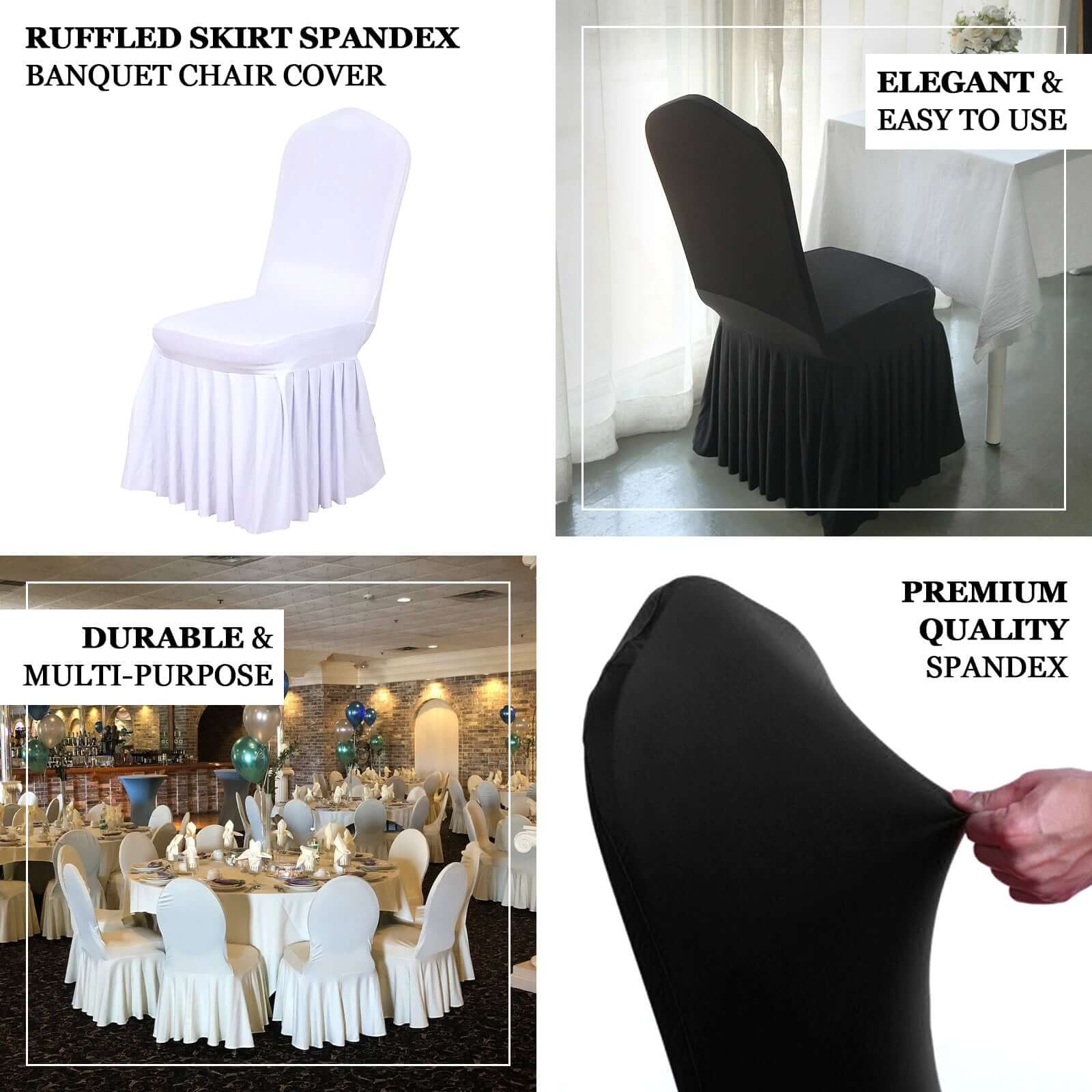 Ruffle Pleated Skirt Banquet Spandex Chair Cover Navy Blue - 1-Piece Stretch Fitted Slipcover - Image 4
