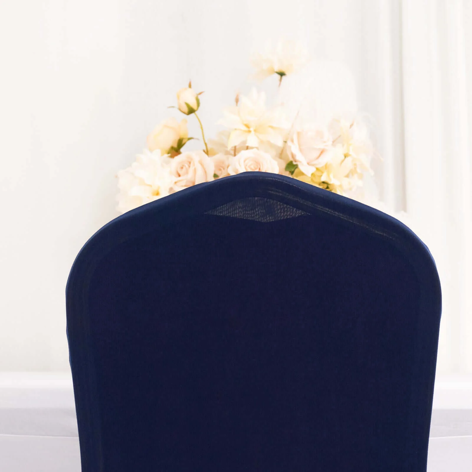 Ruffle Pleated Skirt Banquet Spandex Chair Cover Navy Blue - 1-Piece Stretch Fitted Slipcover - Image 6