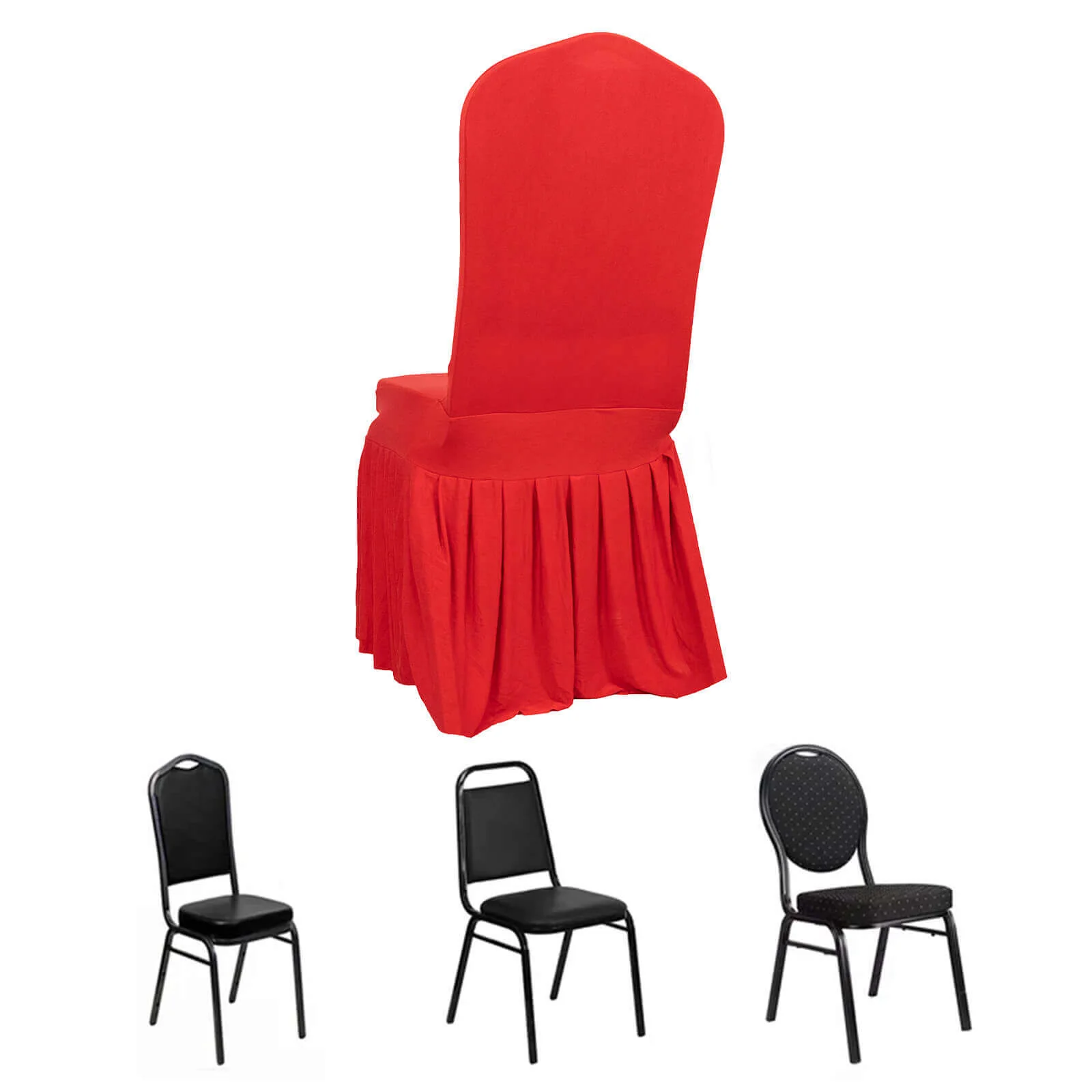 Ruffle Pleated Skirt Banquet Spandex Chair Cover Red - 1-Piece Stretch Fitted Slipcover