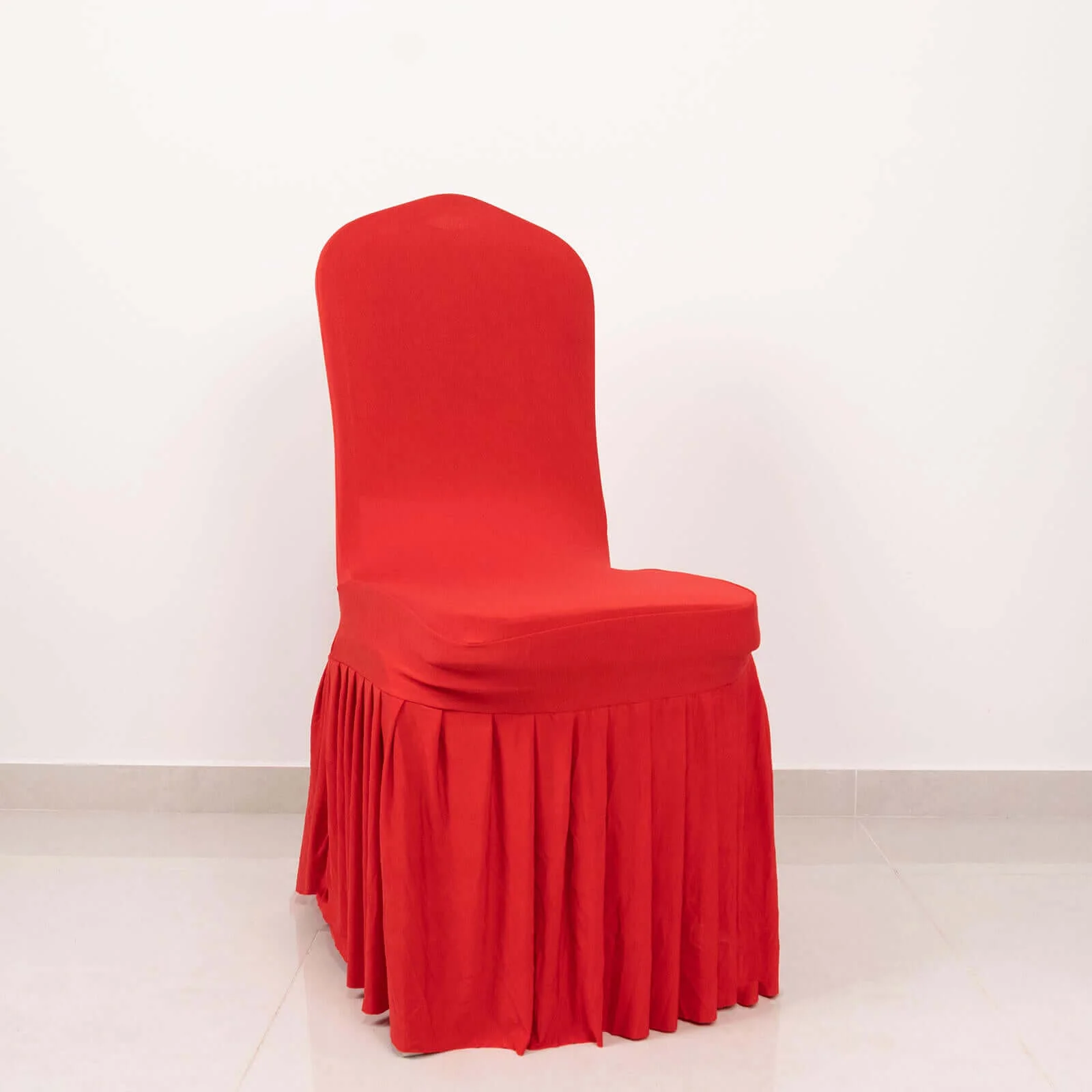 Ruffle Pleated Skirt Banquet Spandex Chair Cover Red - 1-Piece Stretch Fitted Slipcover - Image 15